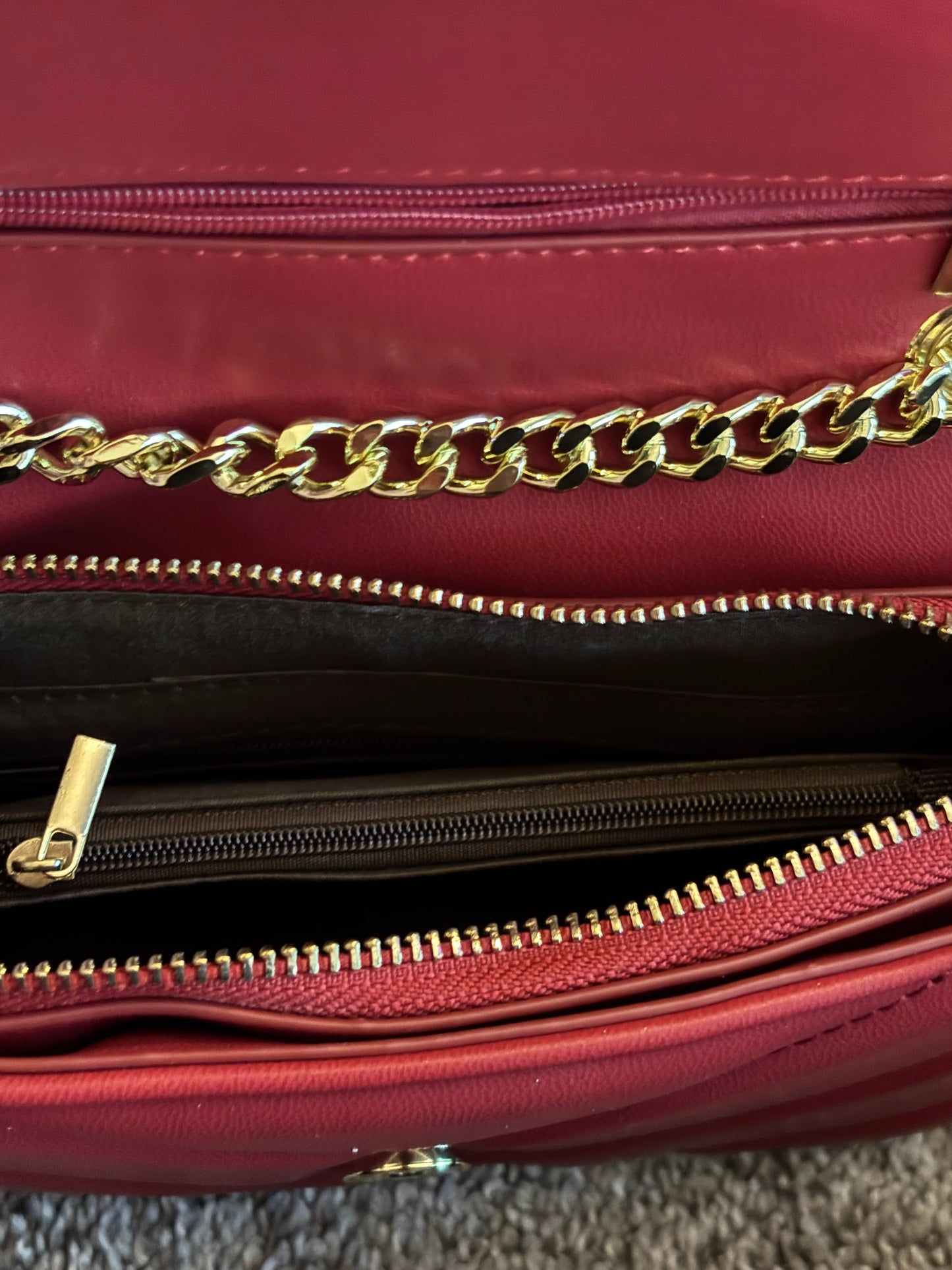YSL Red Leather Crossbody Gold Trim 2421