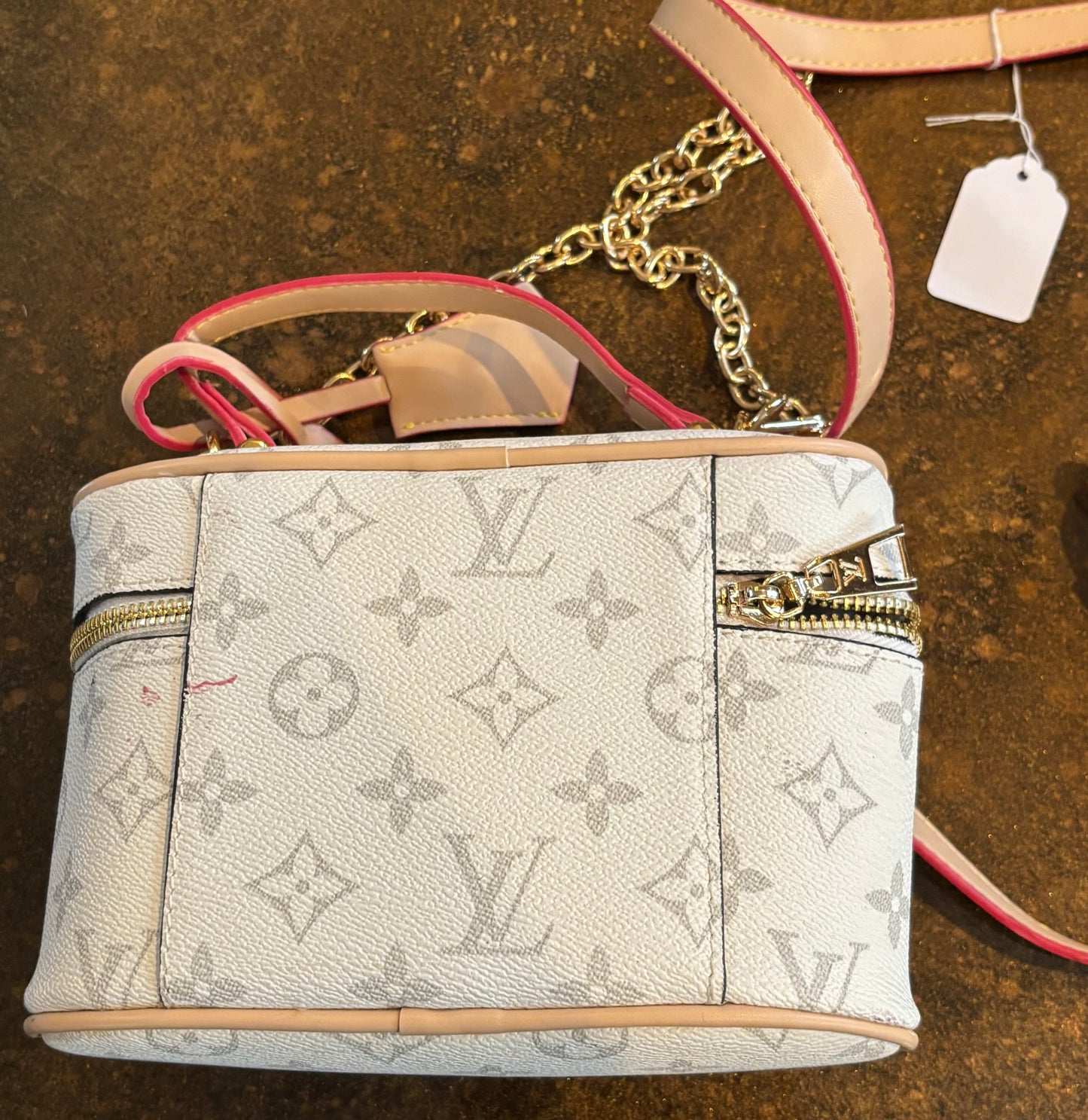 LV White & Grey Mono Gold Chain Strap & Crossbody