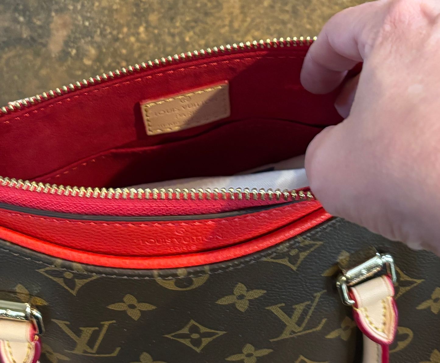 LV Monogram and Red top Zip Crossbody