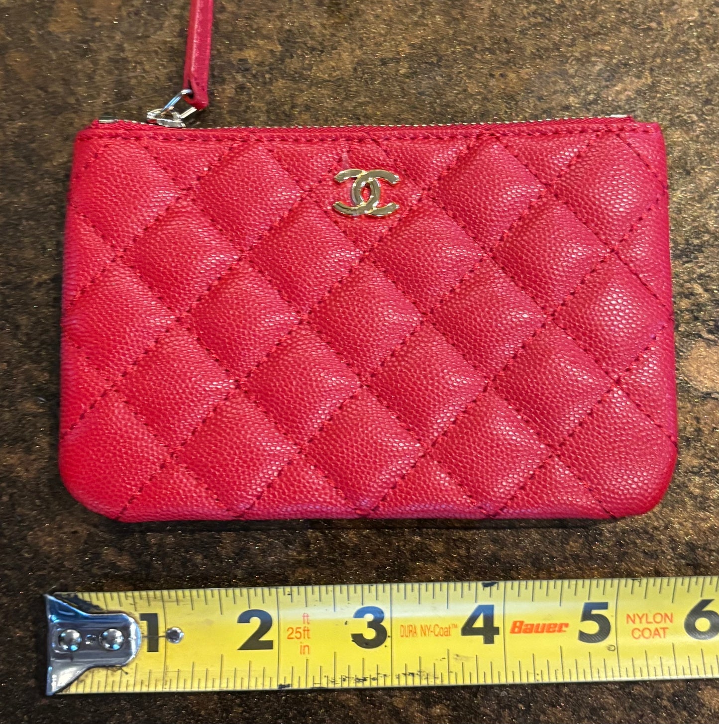 Chanel Red Leather Zippered Pouch