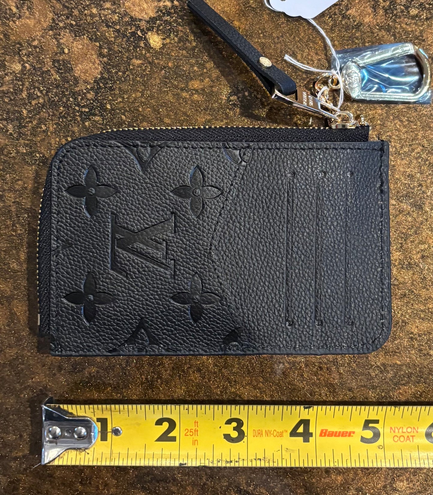 LV Black Leather Zippered Key Wallet