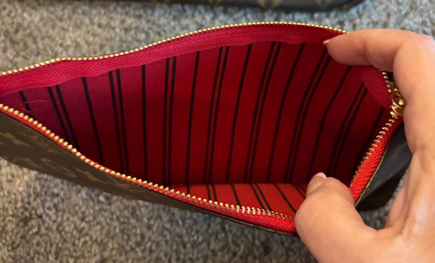 LV Brown Mono Neverfull Shoulder Bag Red Interior