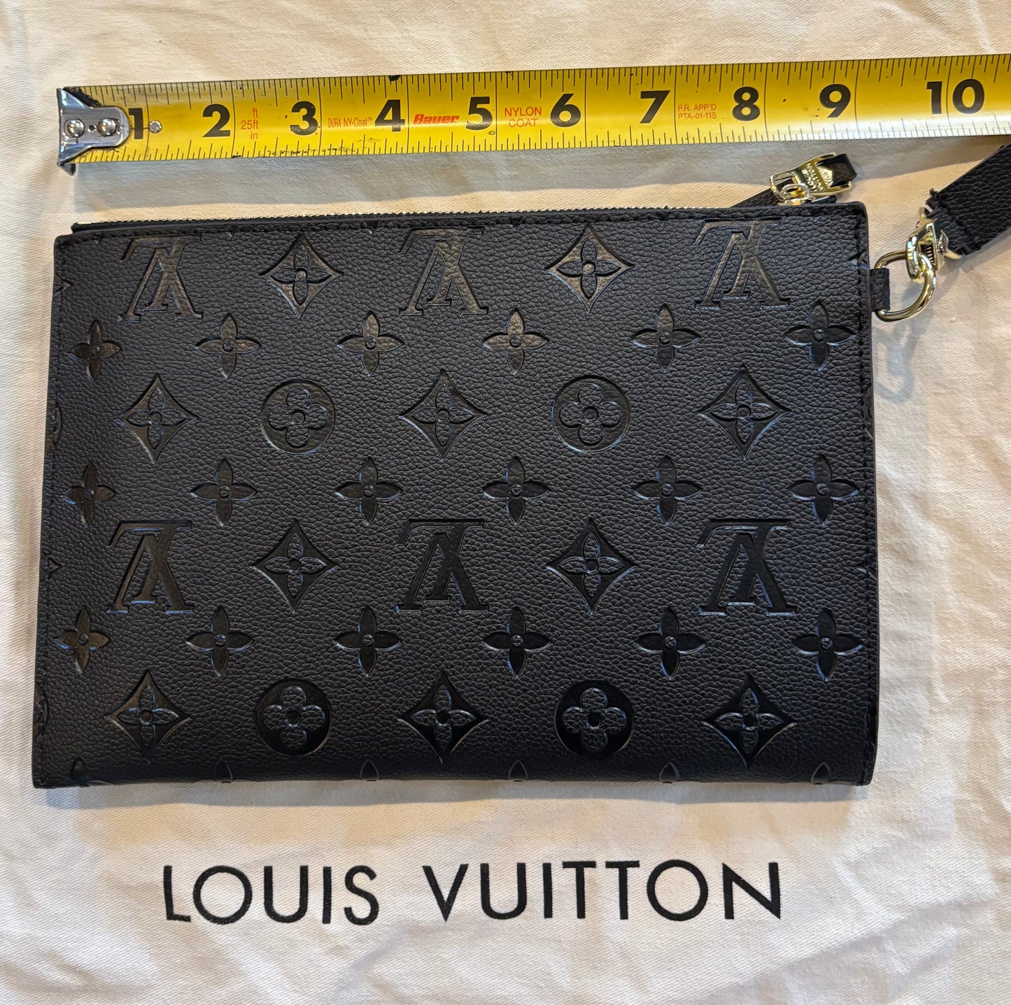 LV Black Embossed Zippered Clutch