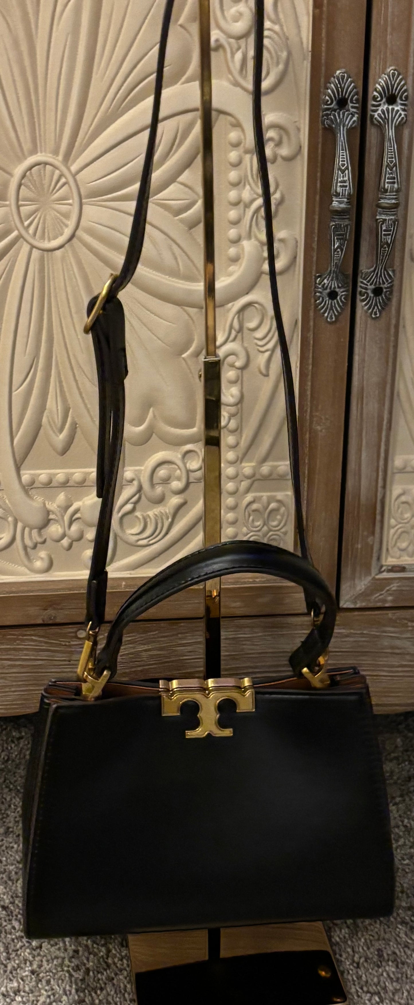 Tory Burch Black Handle Bag/Crossbody Gold Hardware 2315