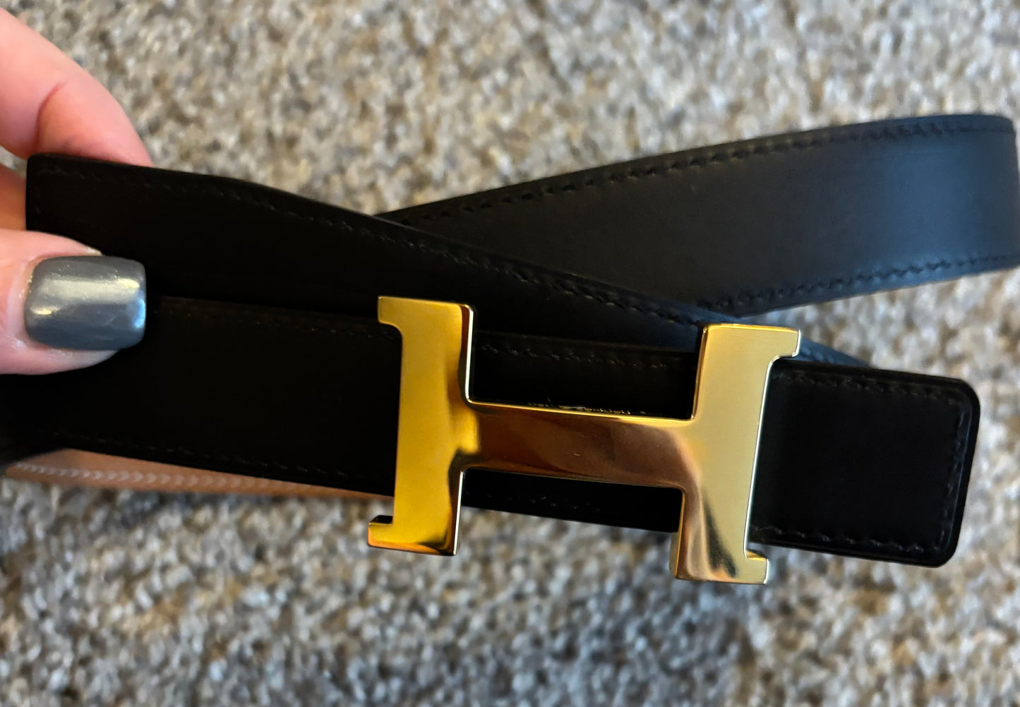 H Hermes Tan/Black Leather Reversible Belt 2637