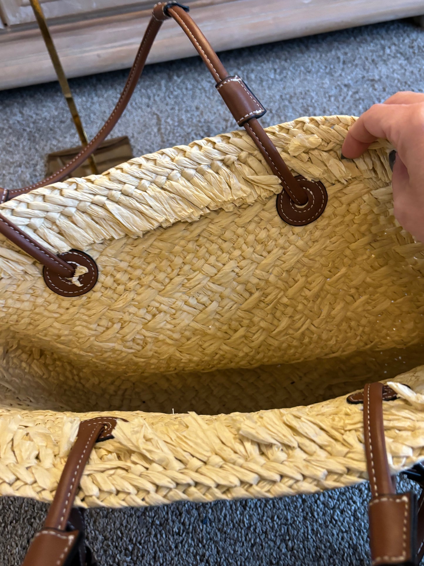 Celine Small Straw Pool Bag Leather Straps 2343