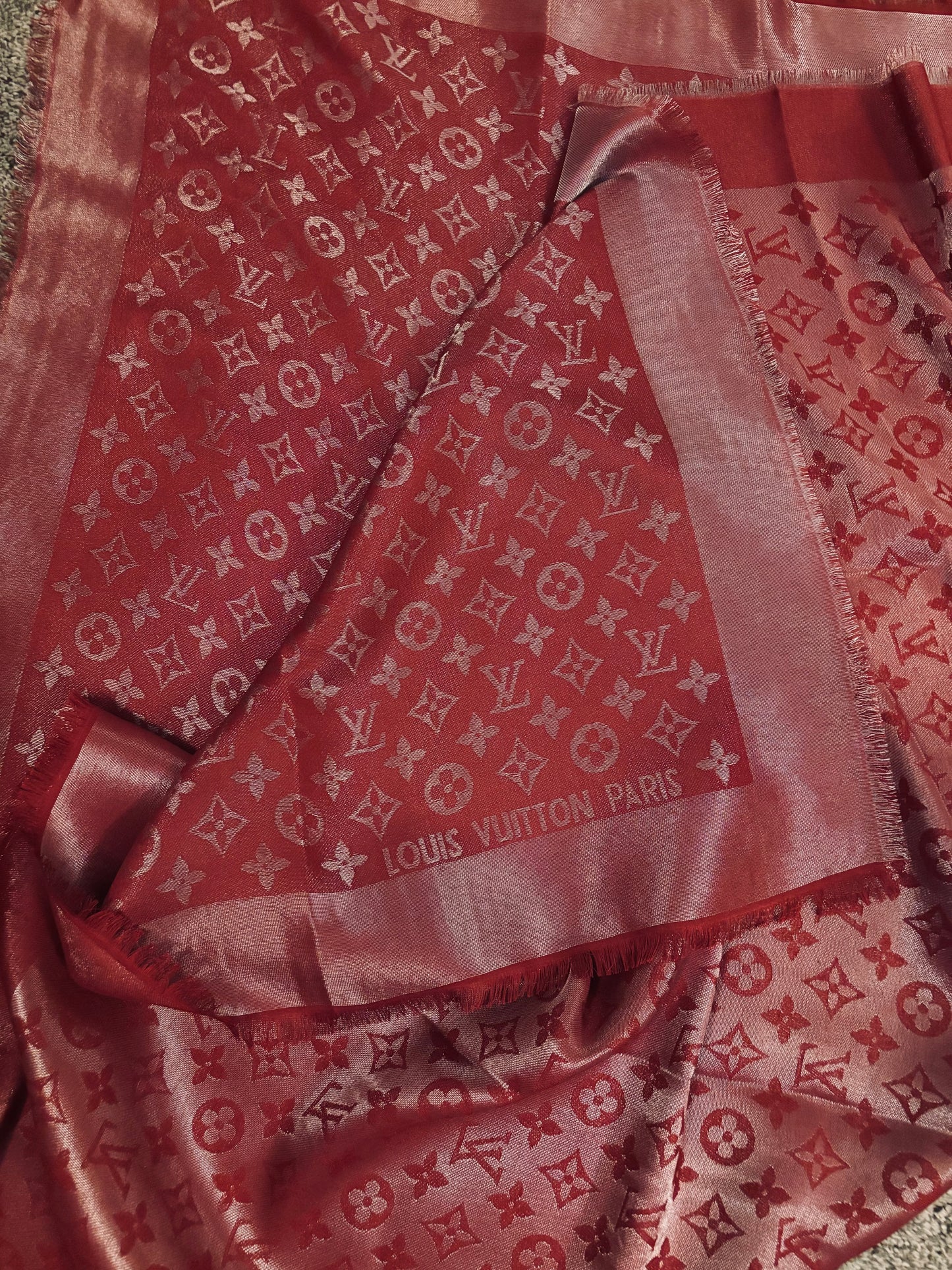LV Burgundy Shine Silk Shawl 2370
