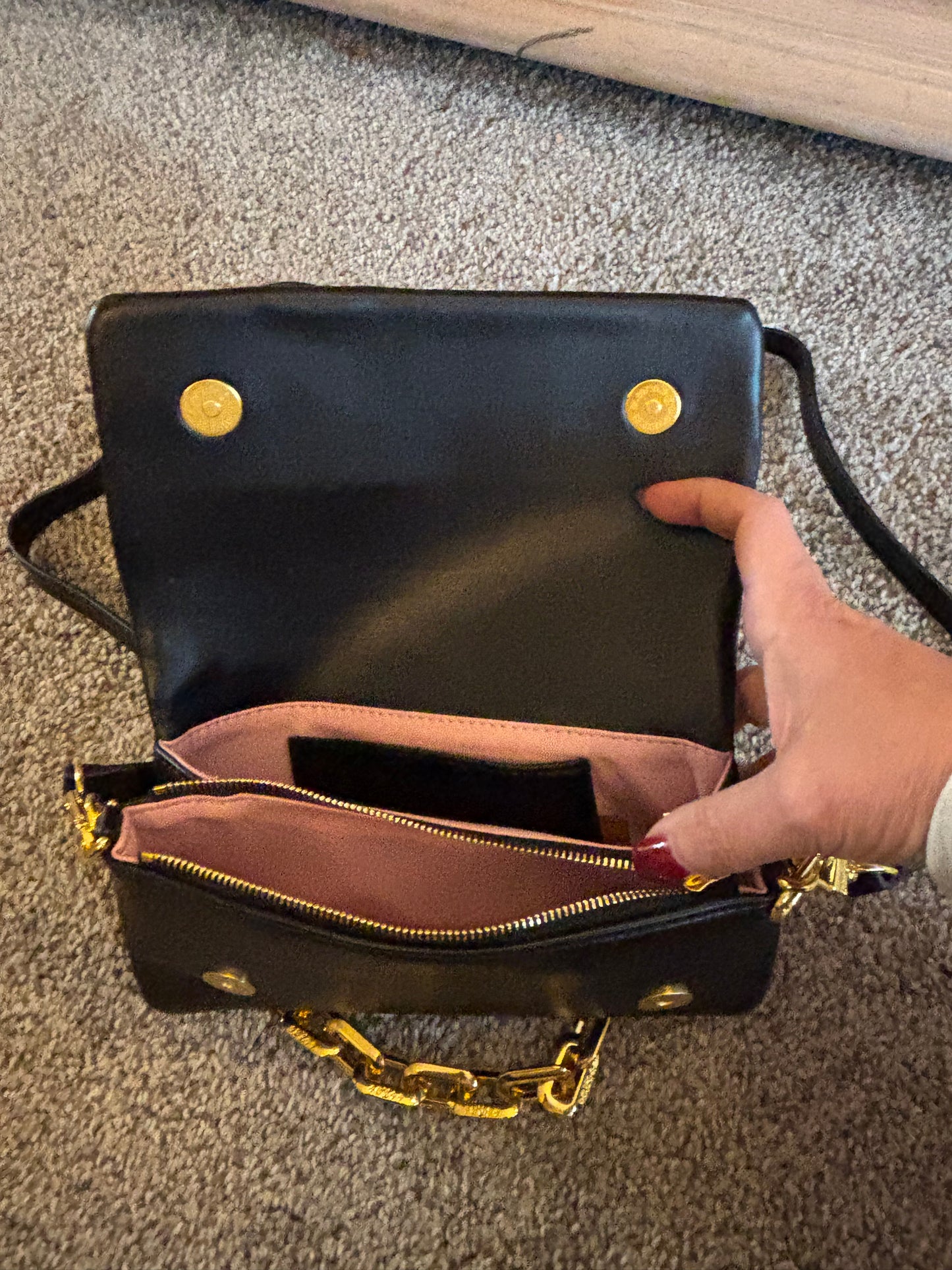 LV Black Leather Fold Over Shoulder/Crossbody 2440