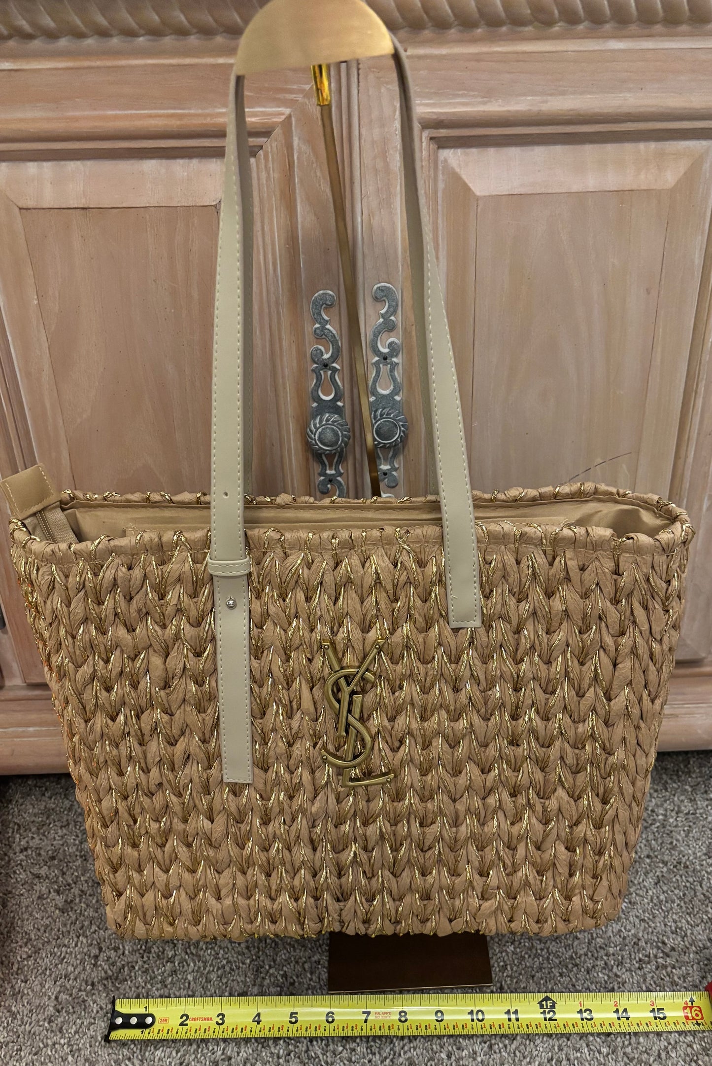 YSL Raffia Tote Gold Hardware 2406