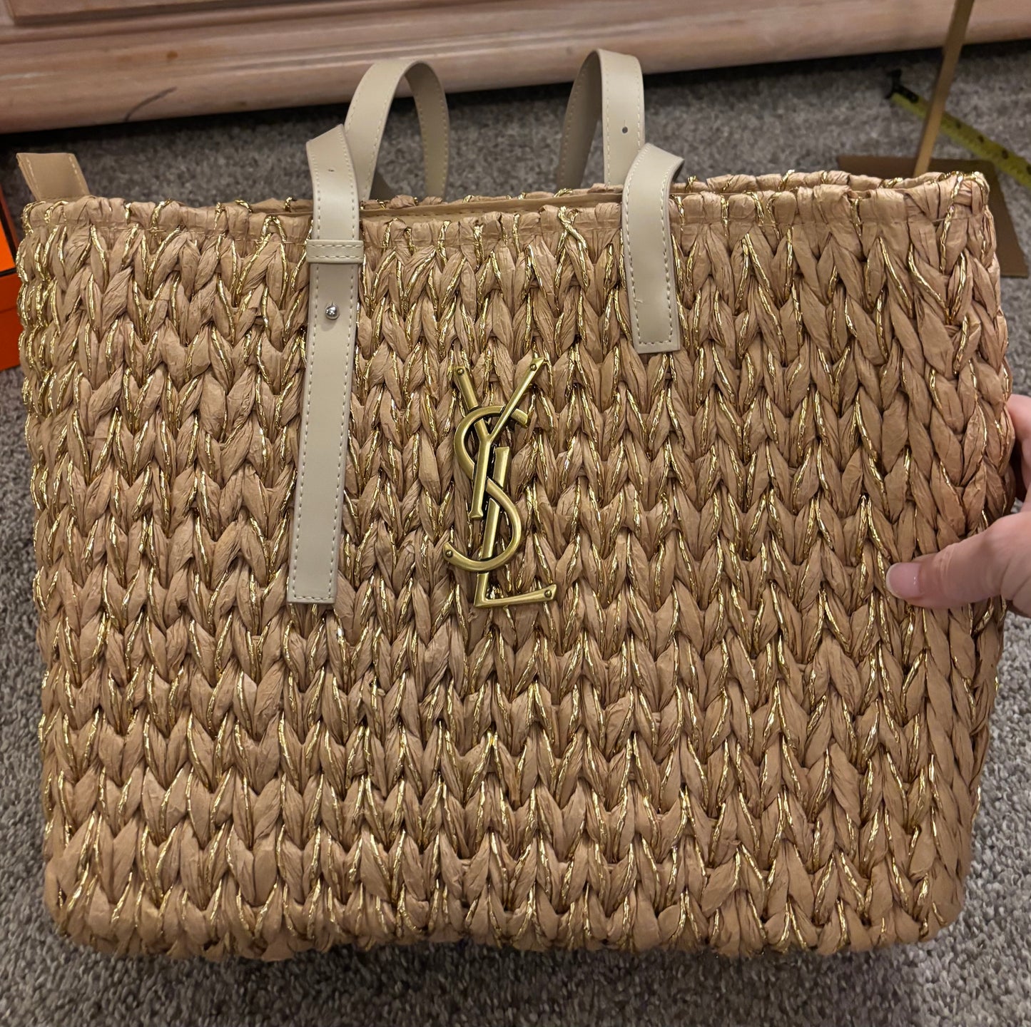 YSL Raffia Tote Gold Hardware 2406