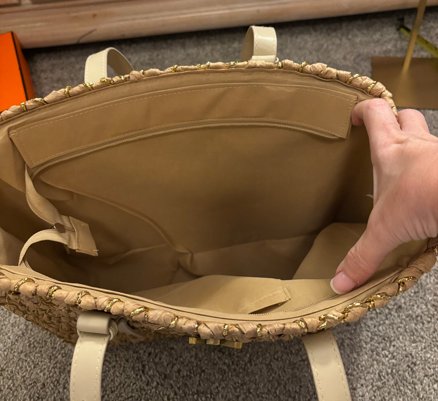 YSL Raffia Tote Gold Hardware 2406