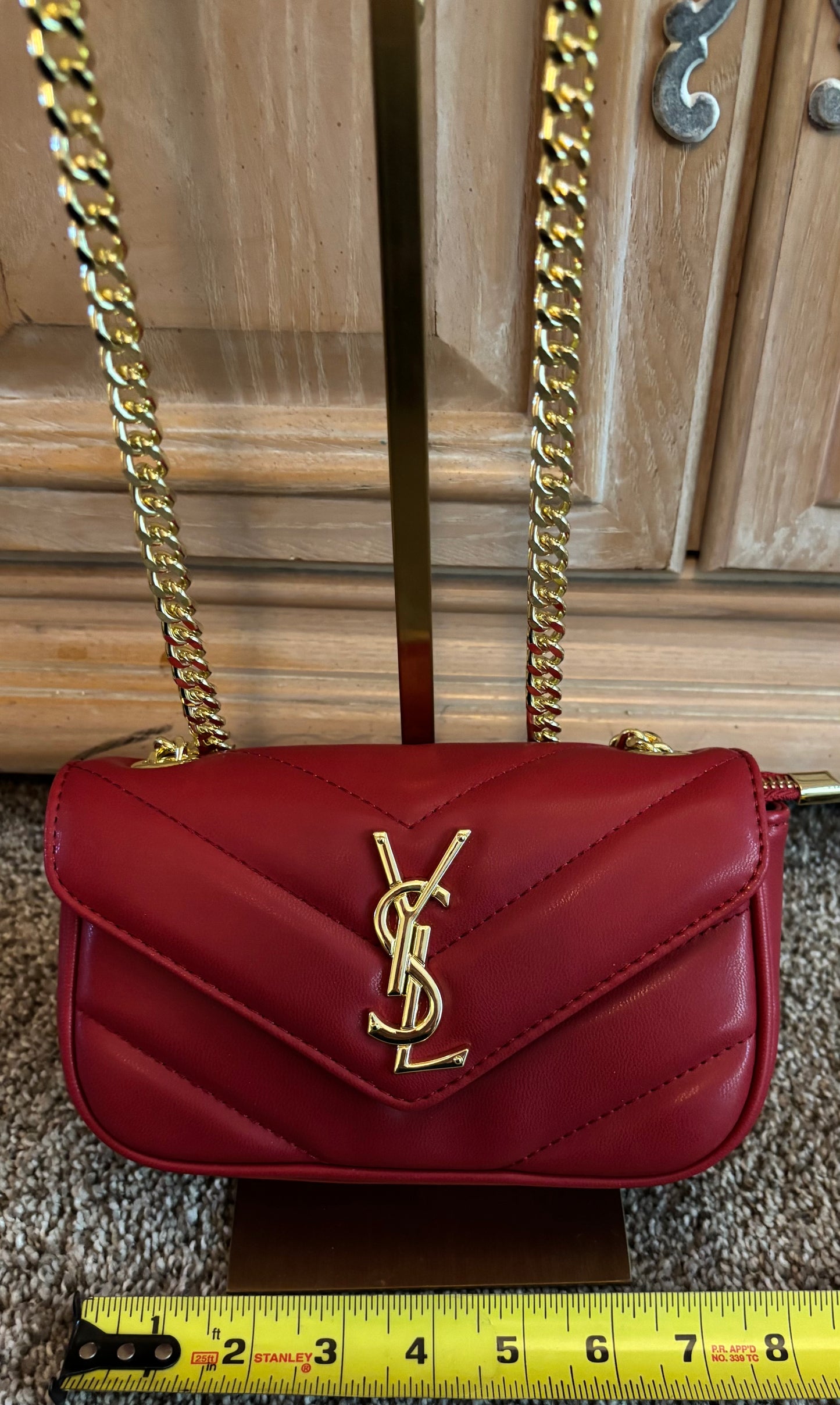 YSL Red Leather Crossbody Gold Trim 2421