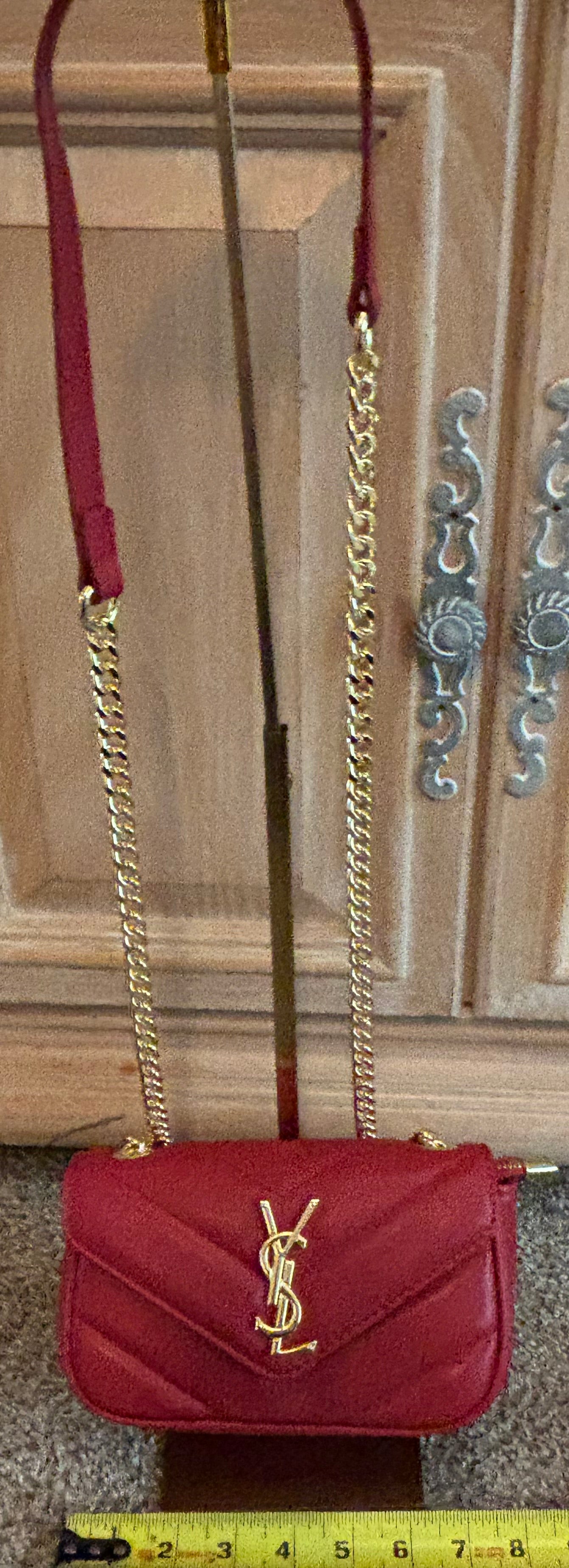 YSL Red Leather Crossbody Gold Trim 2421