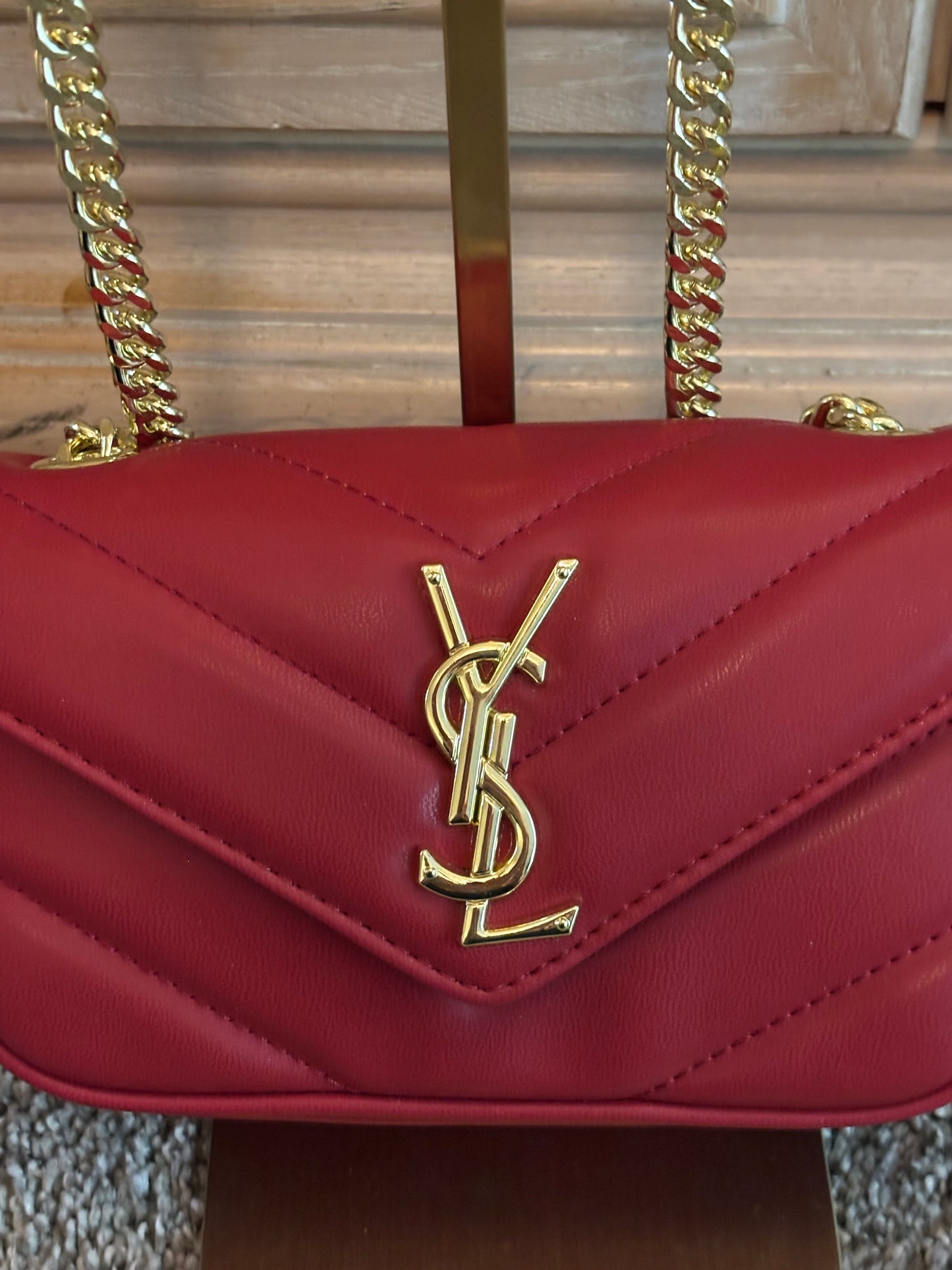 YSL Red Leather Crossbody Gold Trim 2421
