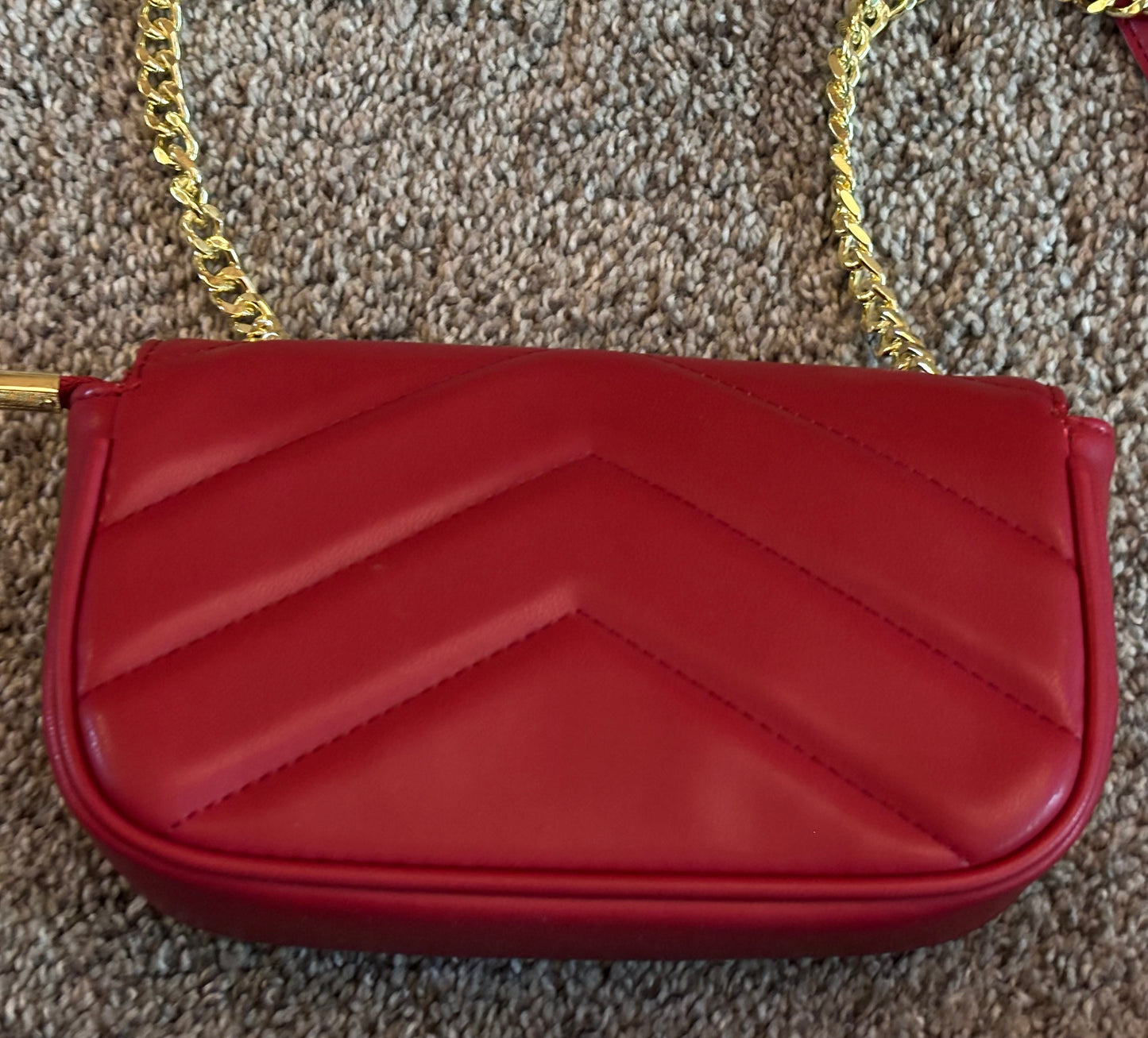 YSL Red Leather Crossbody Gold Trim 2421