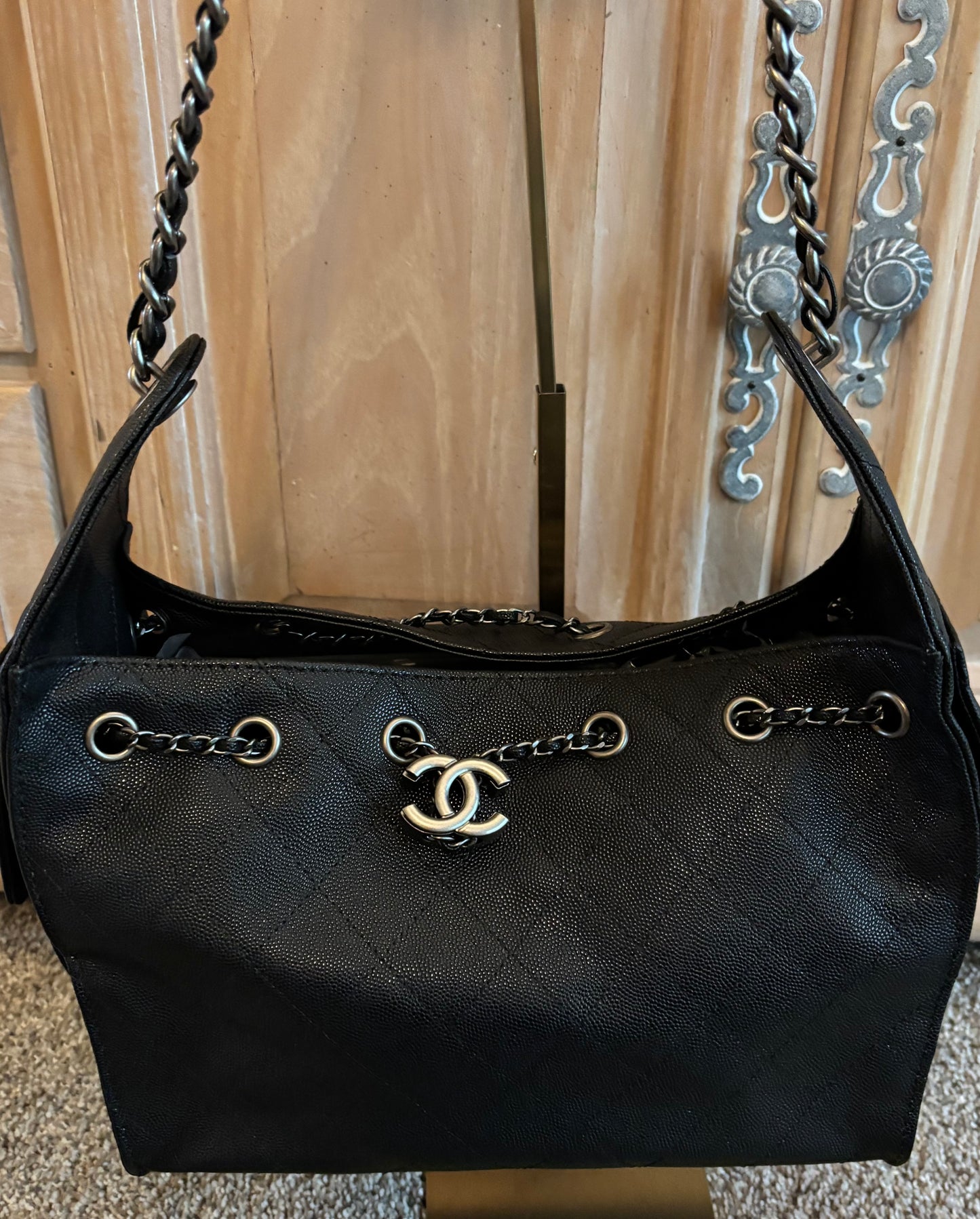 Chanel Black Leather Shoulder Bag Silver Hardware 2428