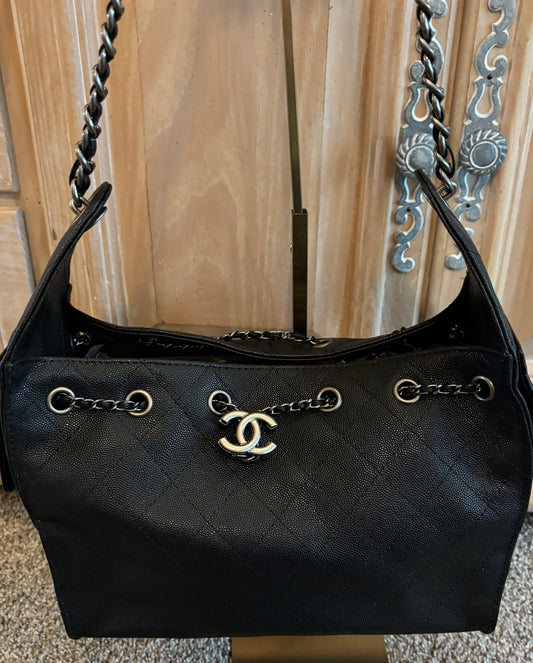 Chanel Black Leather Shoulder Bag Silver Hardware 2428