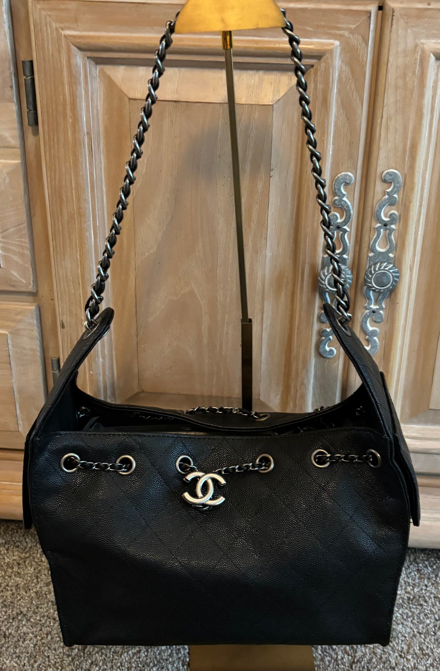 Chanel Black Leather Shoulder Bag Silver Hardware 2428