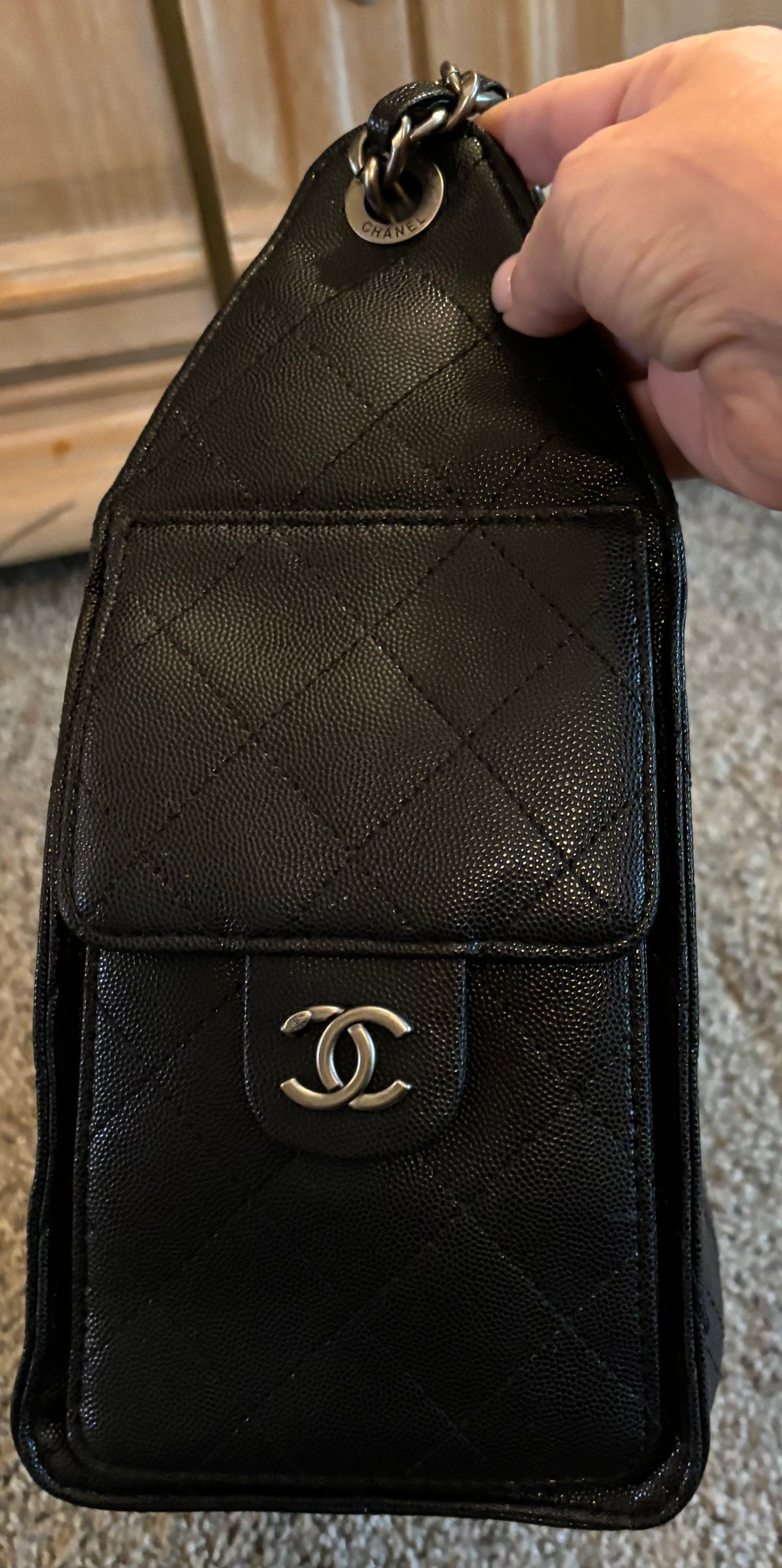 Chanel Black Leather Shoulder Bag Silver Hardware 2428