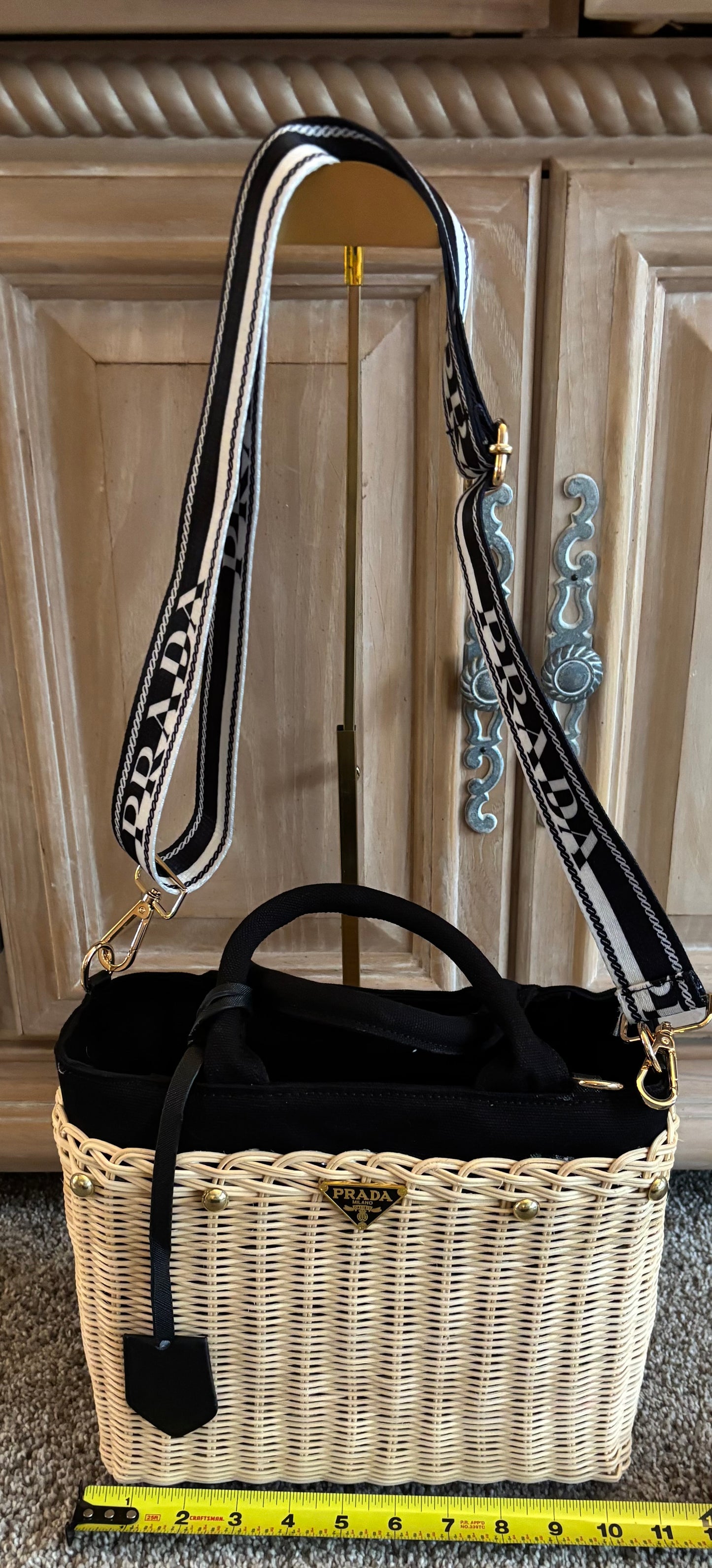 Prada Wicker & Canvas Mini Tote 2455