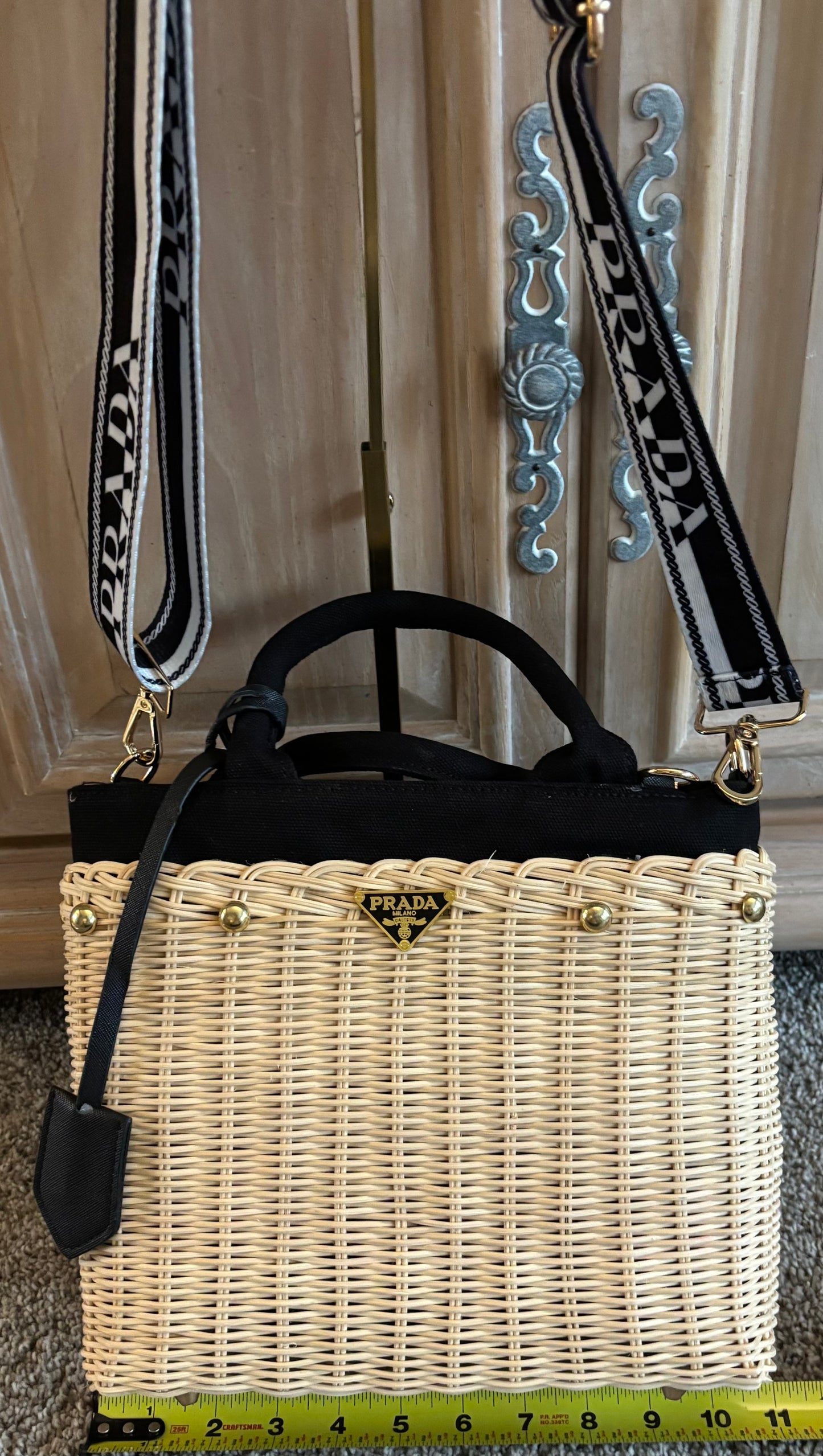 Prada Wicker & Canvas Mini Tote 2455