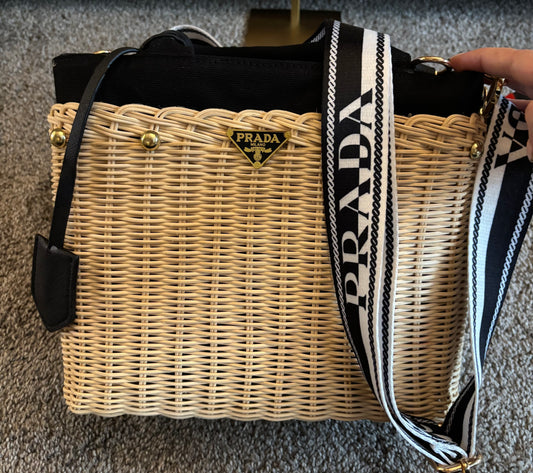 Prada Wicker & Canvas Mini Tote 2455