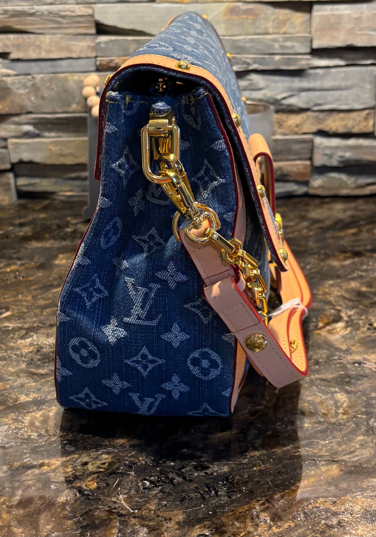 LV Medium denim stud purse