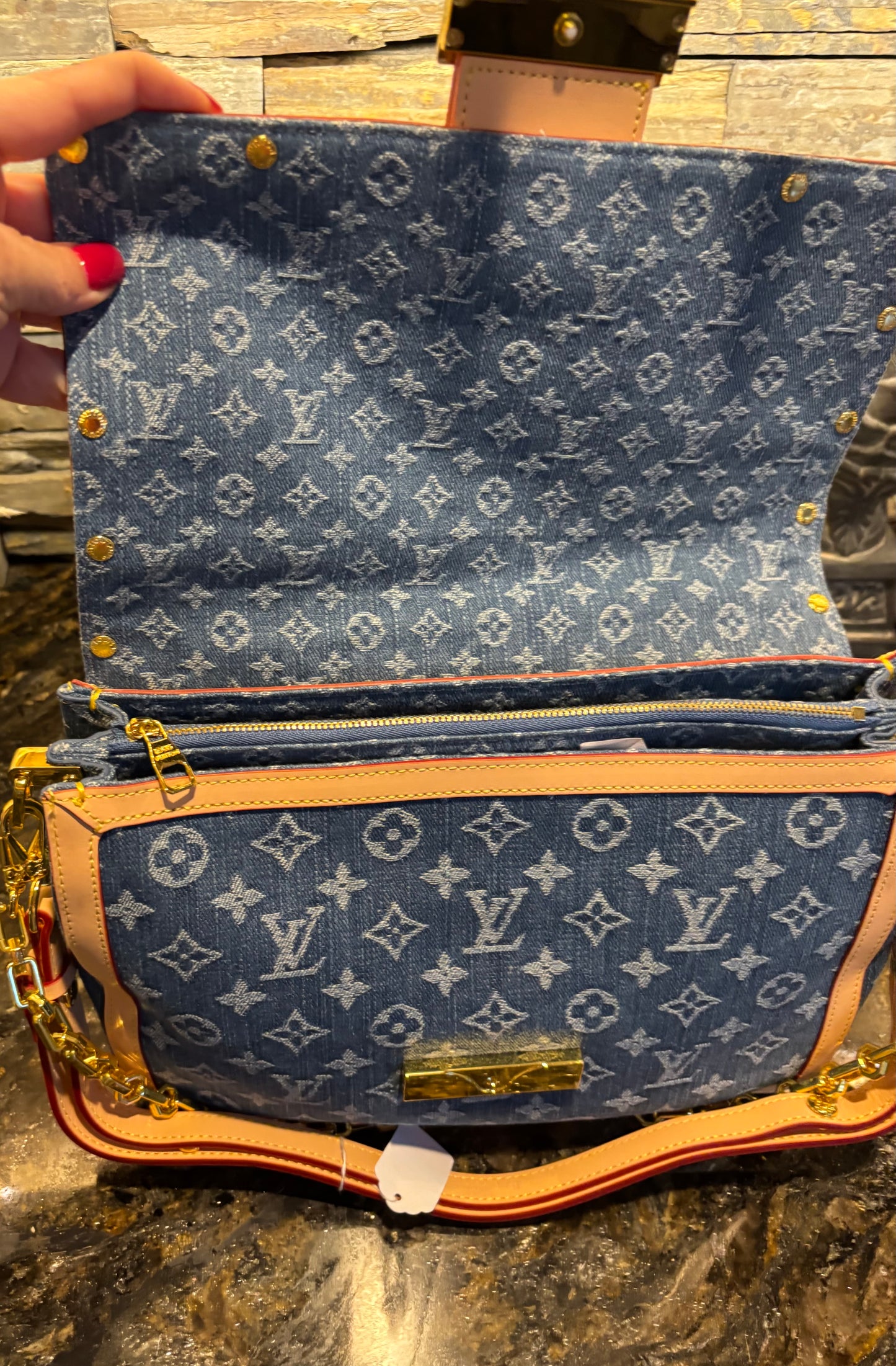 LV Medium denim stud purse