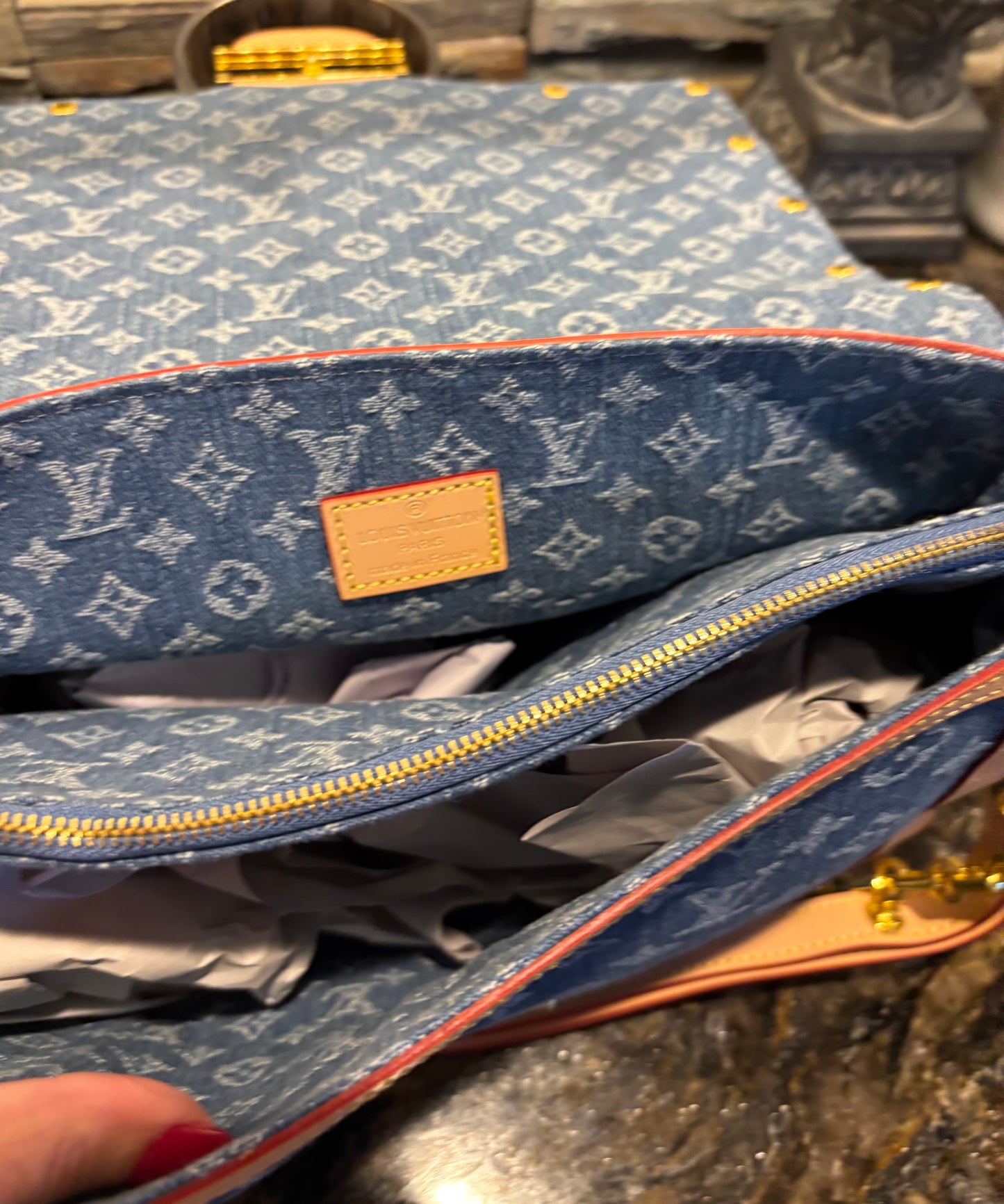 LV Medium denim stud purse