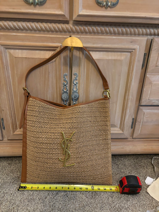 YSL Rattan Shoulder Bag with Zippered Pouch 2470