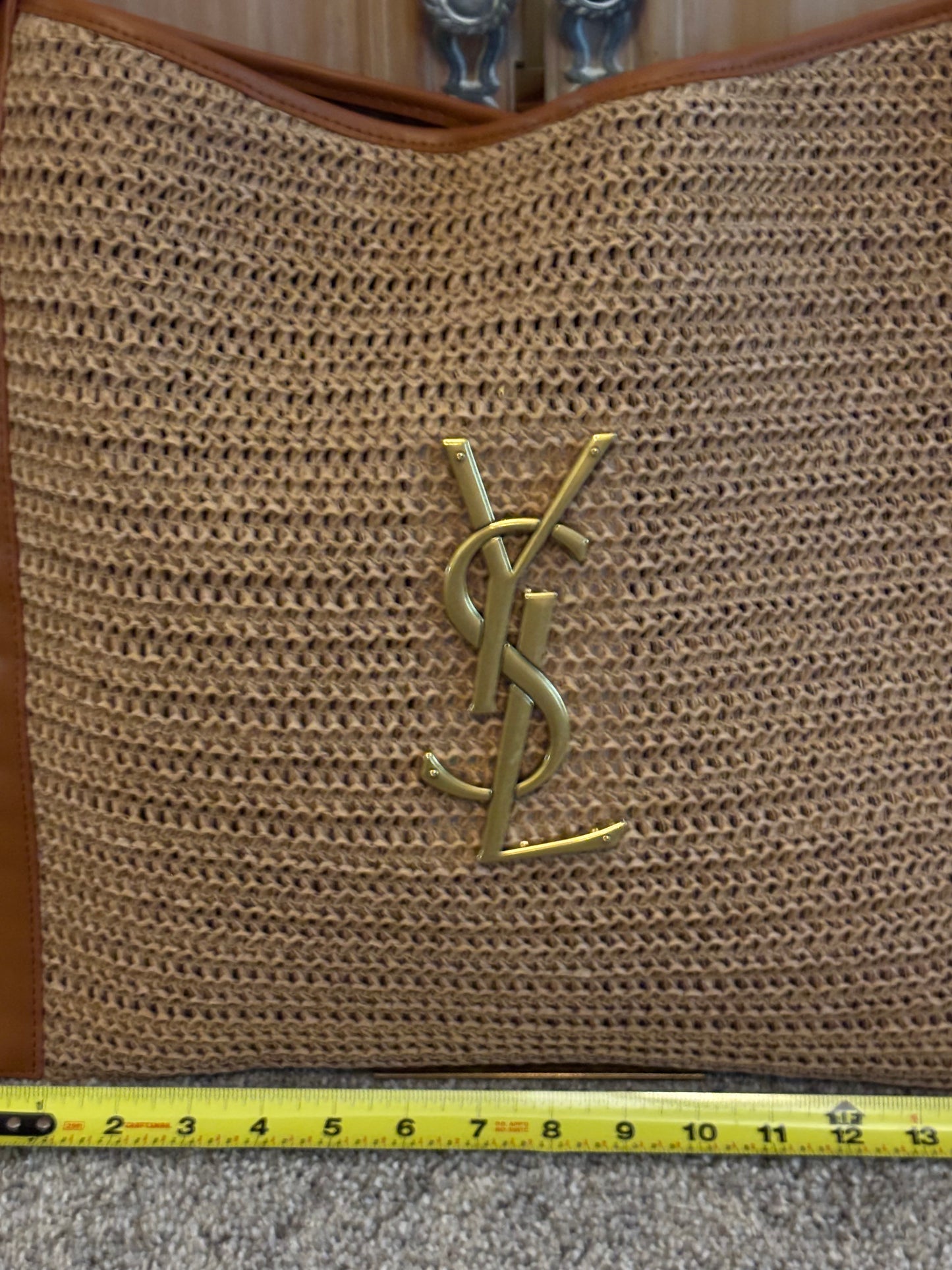 YSL Rattan Shoulder Bag with Zippered Pouch 2470