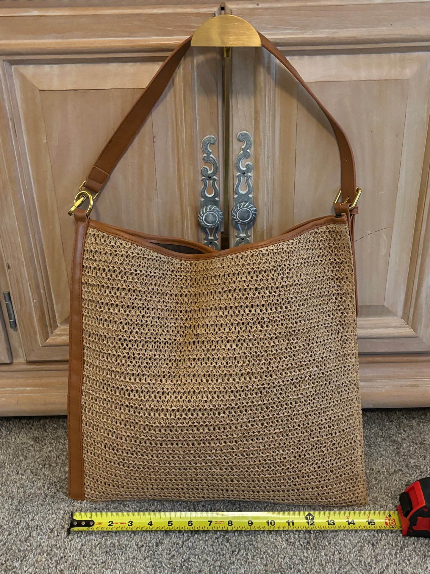 YSL Rattan Shoulder Bag with Zippered Pouch 2470