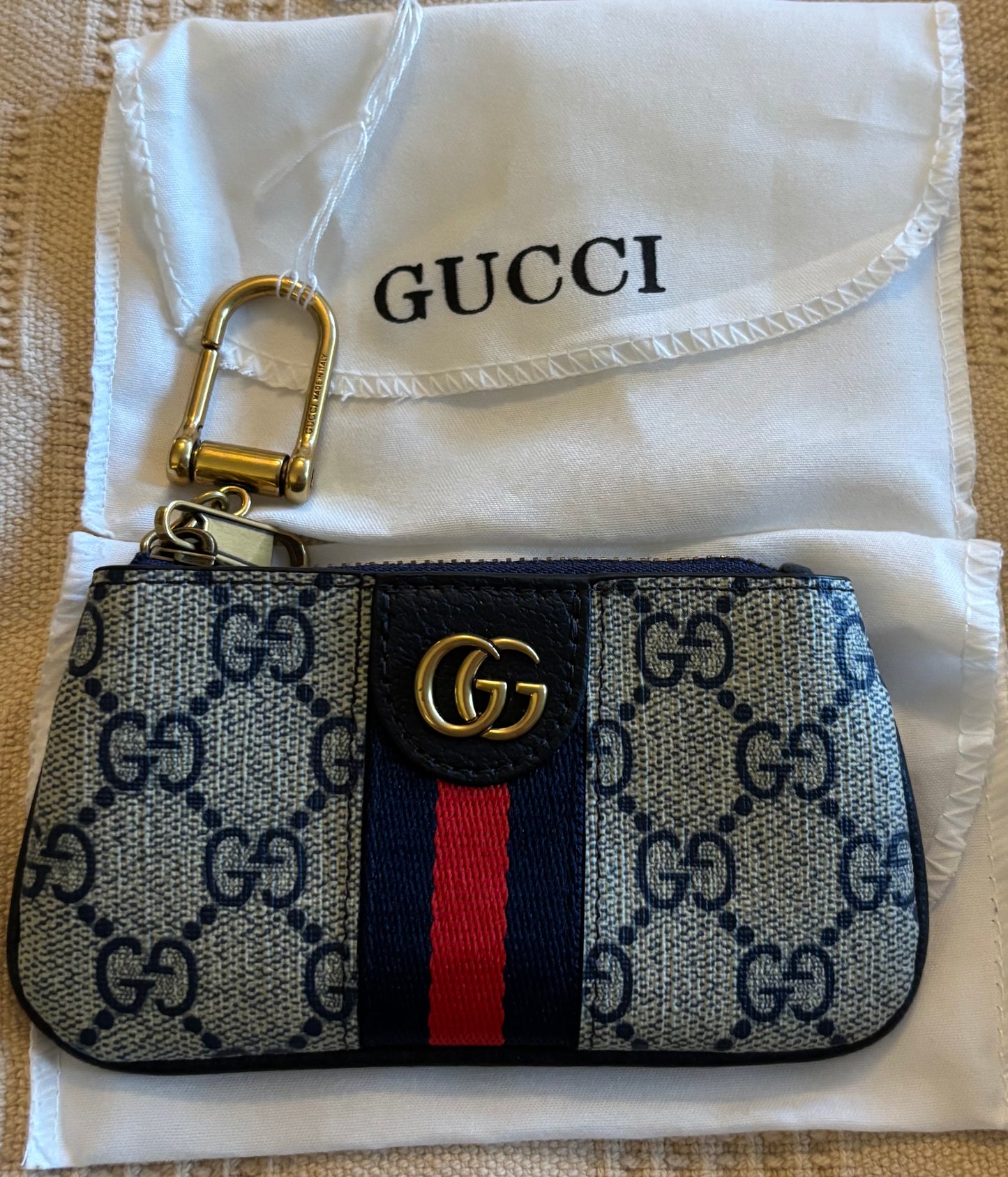 Gucci Zippered Key Pouch Mono Navy Blue