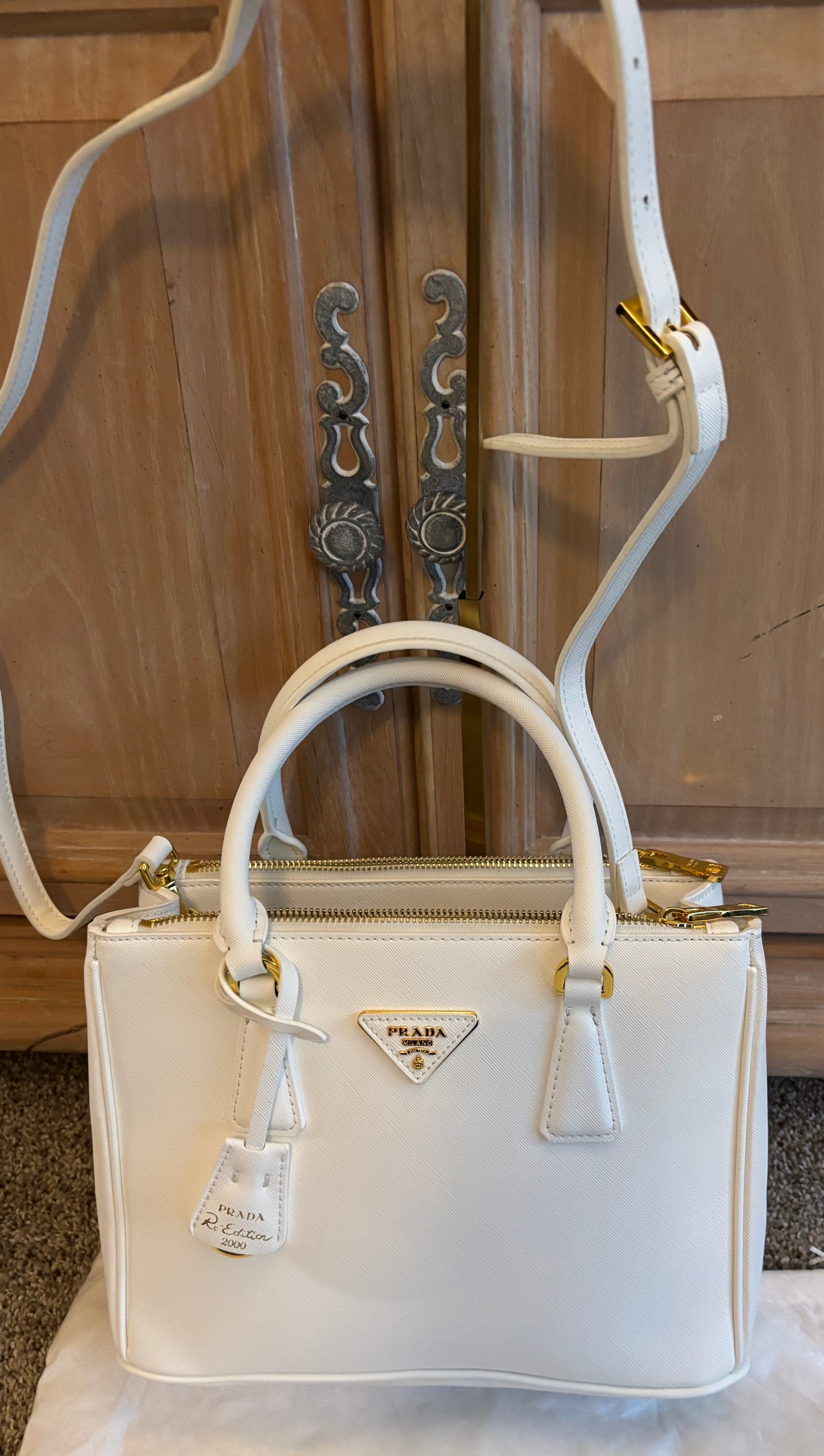 Prada White Double Handle Crossbody 2475
