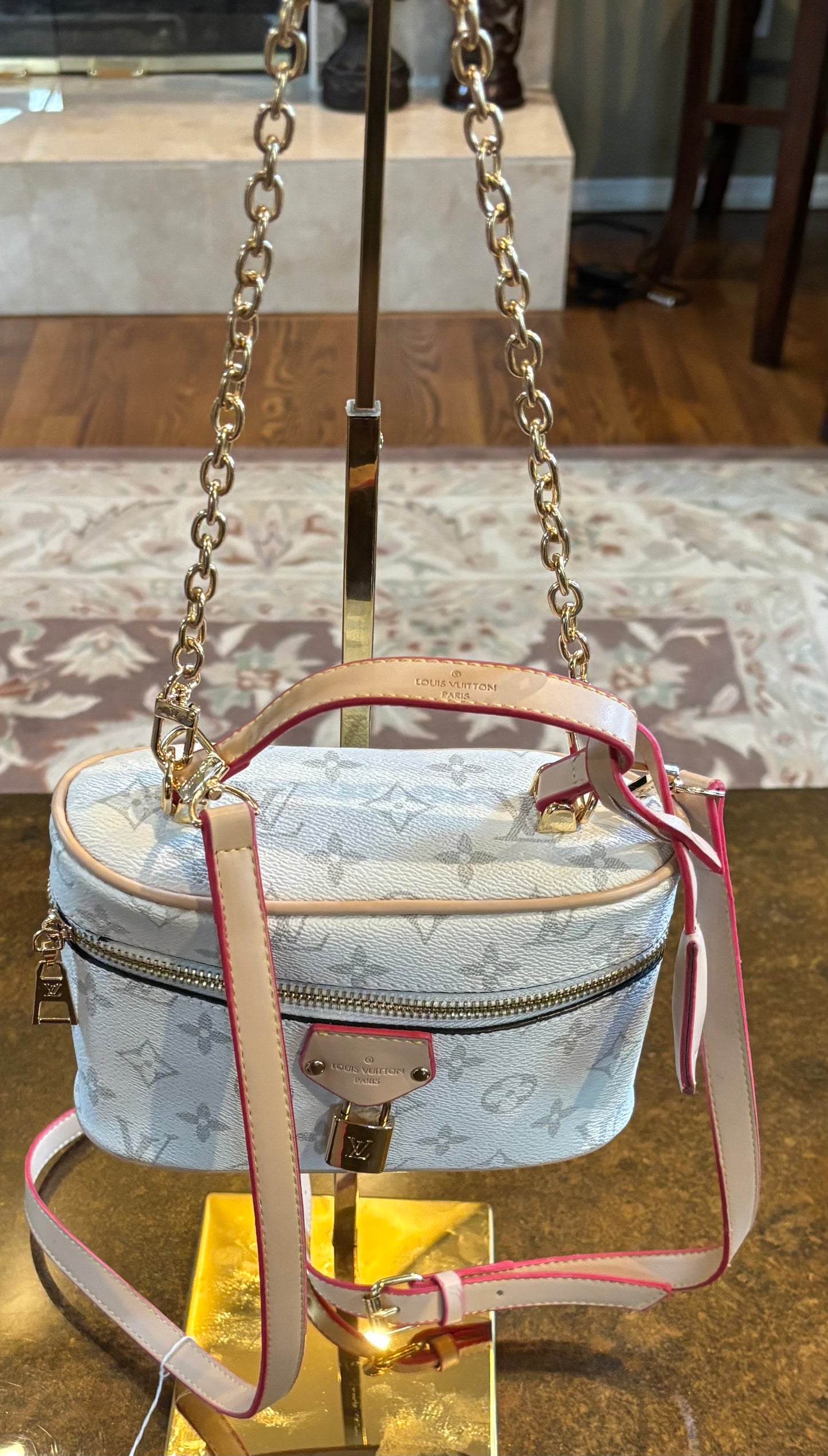 LV White & Grey Mono Gold Chain Strap & Crossbody