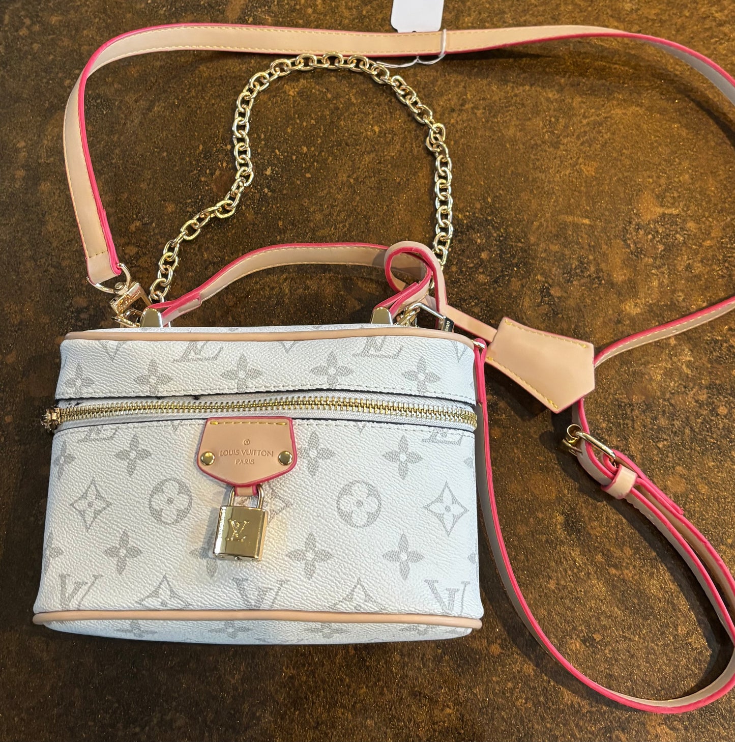 LV White & Grey Mono Gold Chain Strap & Crossbody