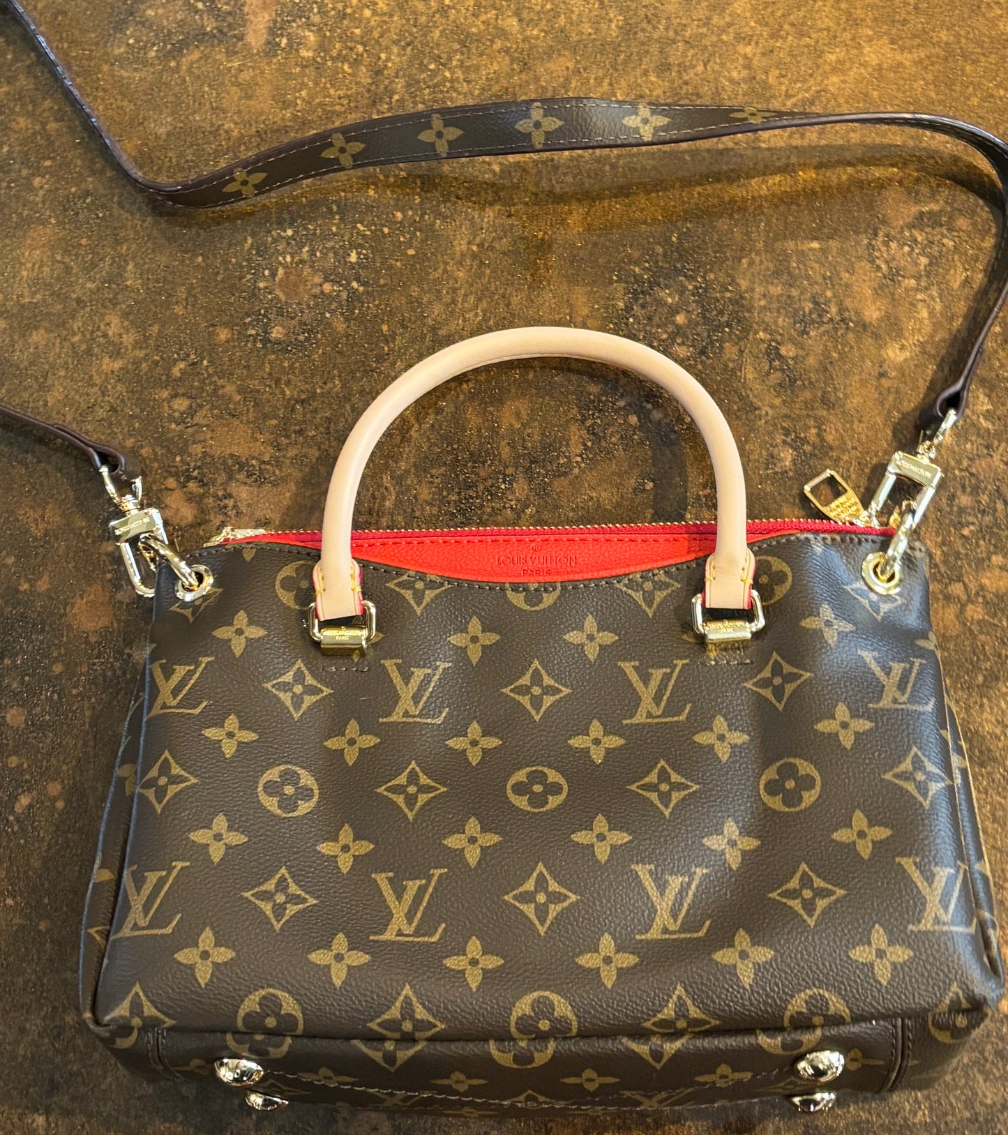 LV Monogram and Red top Zip Crossbody