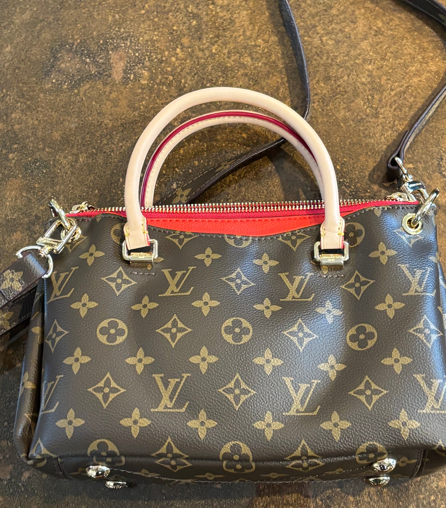 LV Monogram and Red top Zip Crossbody