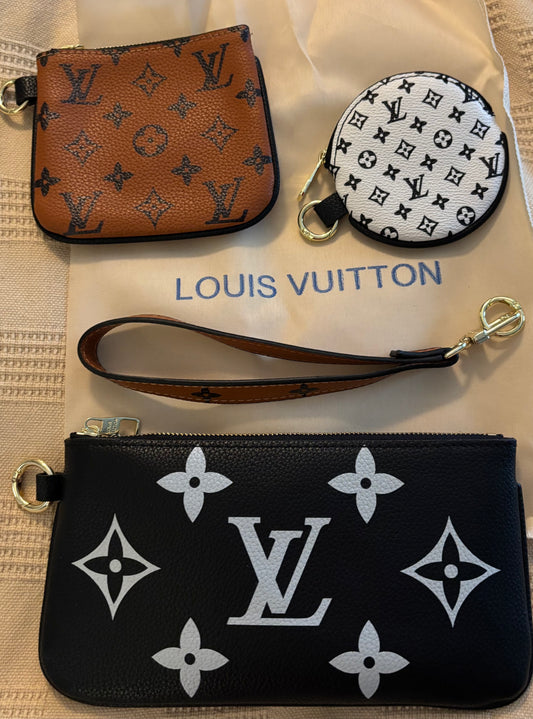 LV Brown, Black & White Zippered Pouches 3pc set