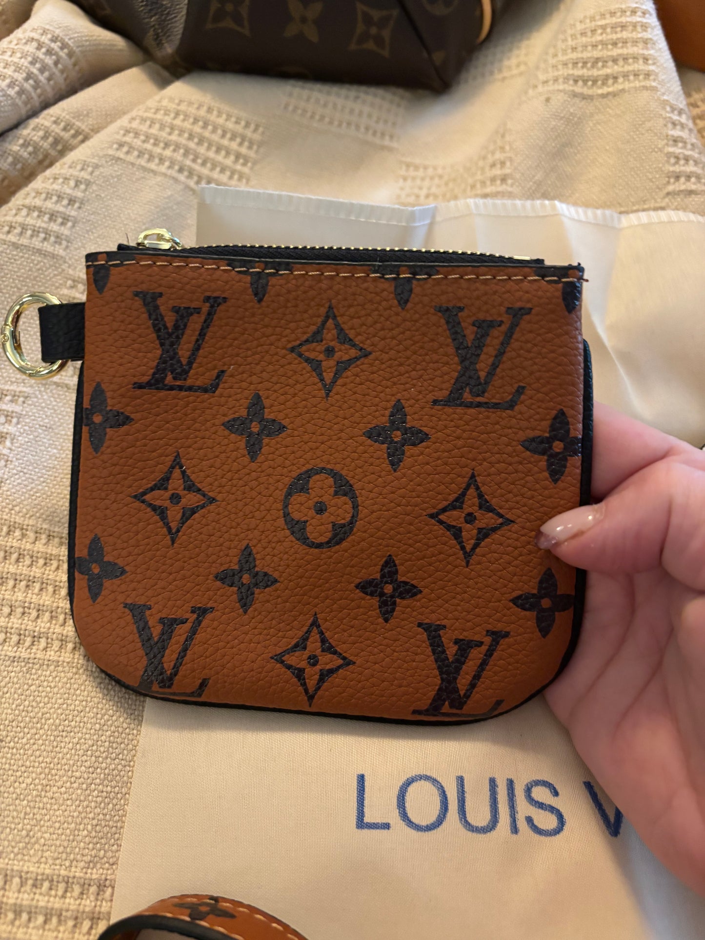 LV Brown, Black & White Zippered Pouches 3pc set