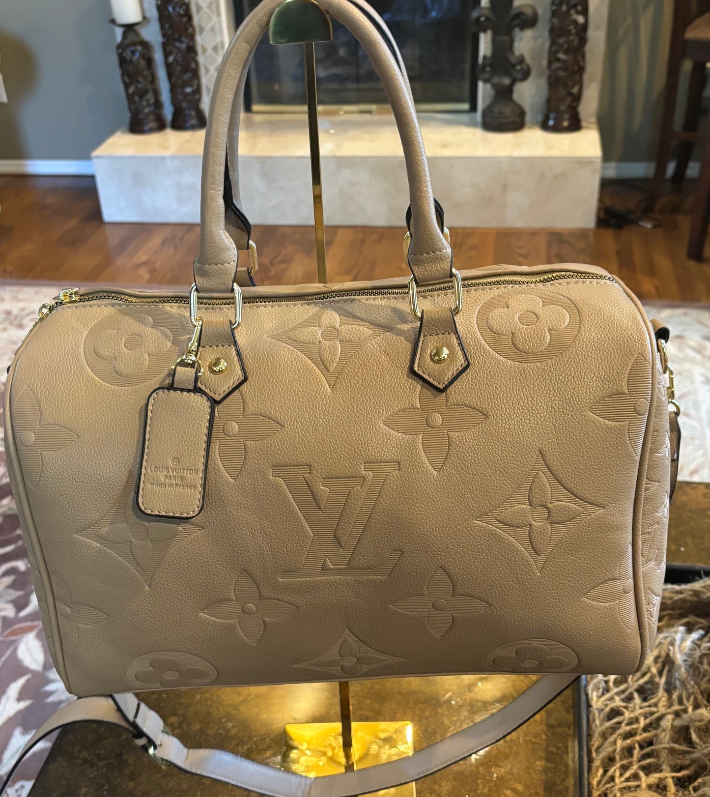 LV Tan Large Speedy with Crossbody Strap