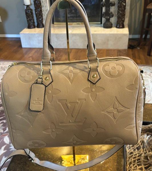 LV Tan Large Speedy with Crossbody Strap