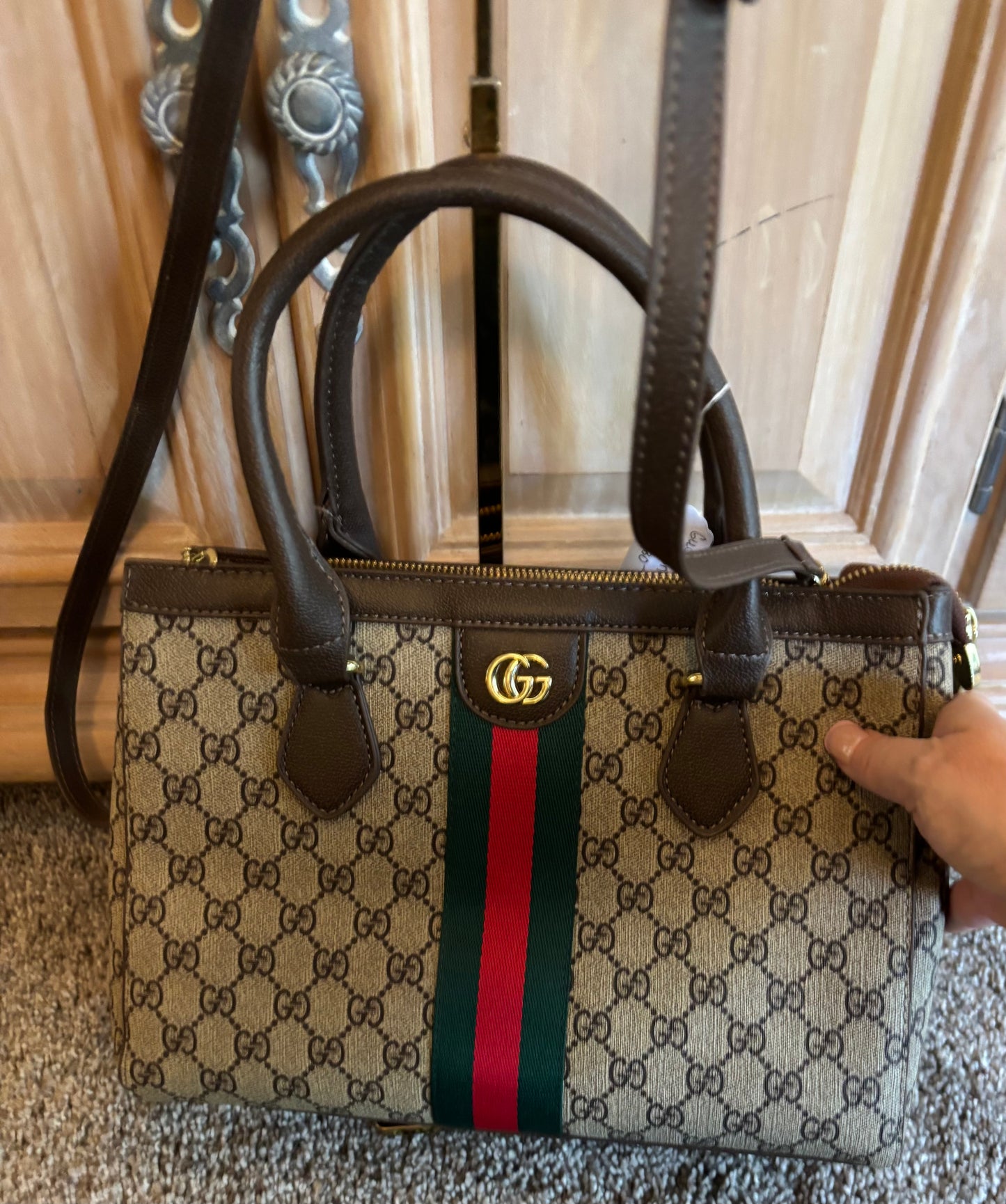 Gucci Mono Stripe Double Handle Crossbody 2590