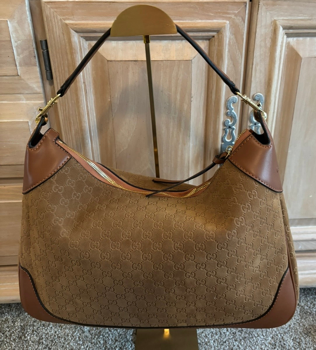 Gucci Brown Shoulder Bag Suede 2601