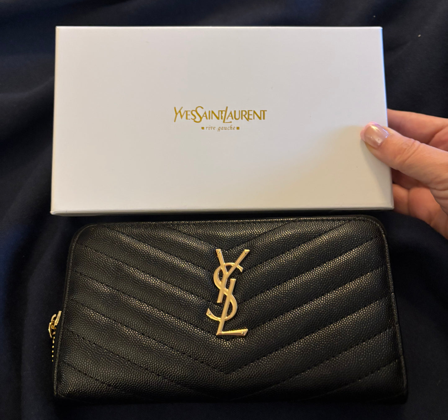 YSL Large Zip Black Wallet Gold Hardware 2620