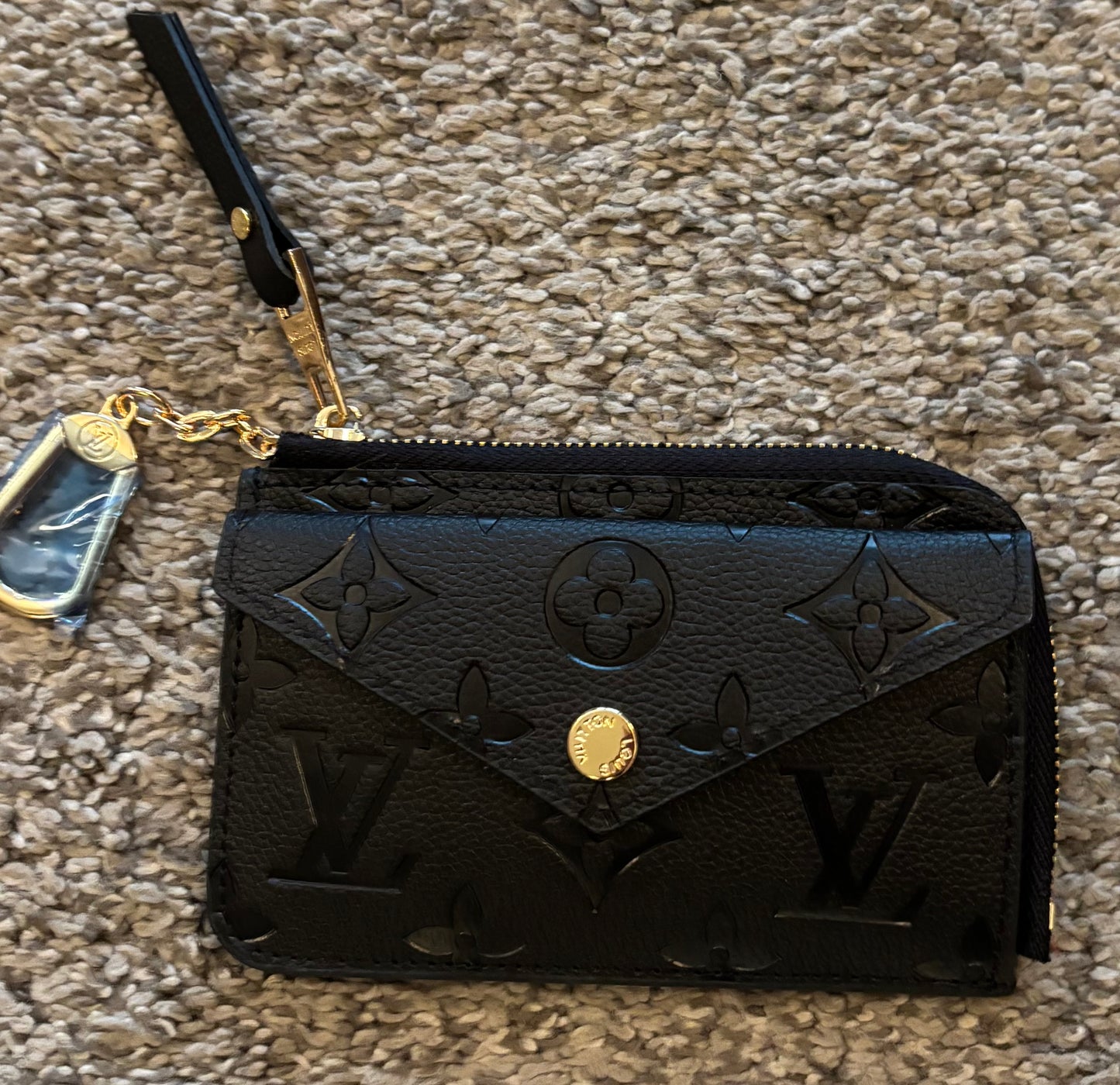 LV Black Mono Zippered Key Pouch Keychain 2642