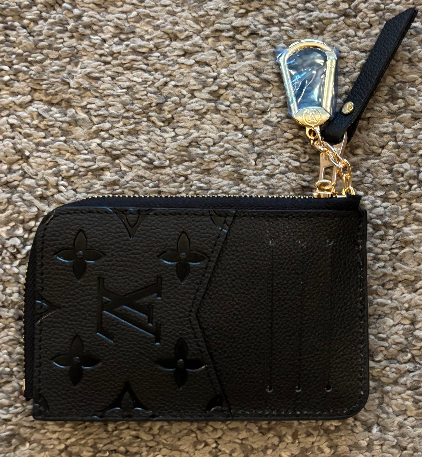 LV Black Mono Zippered Key Pouch Keychain 2642