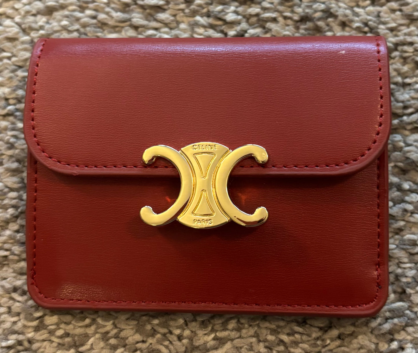 Celine Deep Red Small Leather Snap Wallet 2643