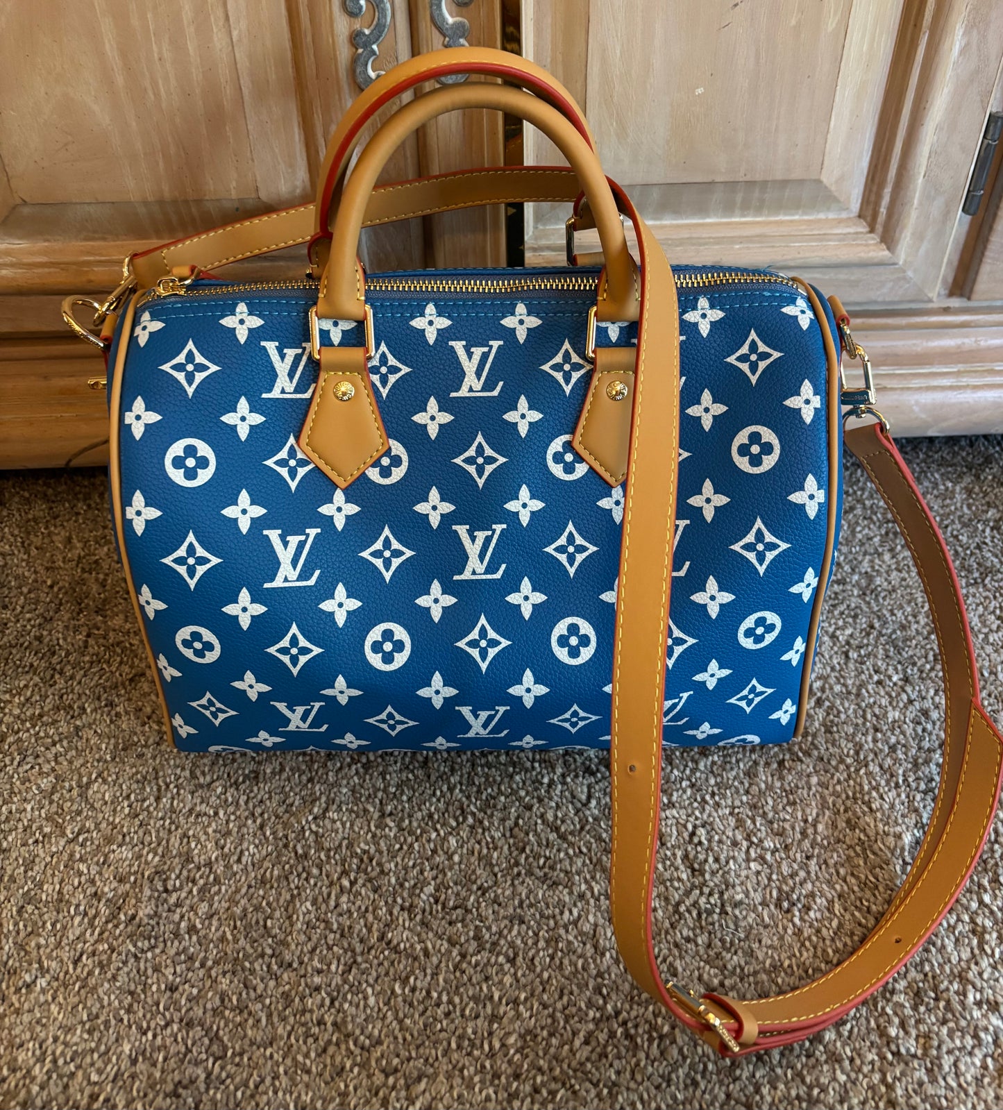 LV Blue Speedy Double Handle/Crossbody 2640
