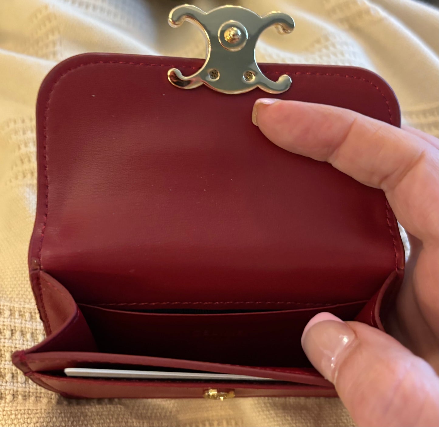 Celine Deep Red Small Leather Snap Wallet 2643